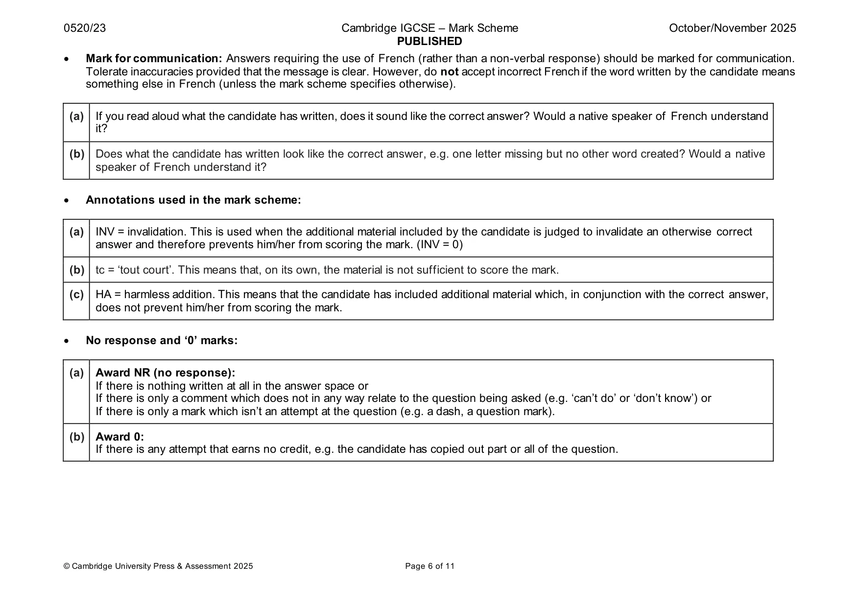 Mark scheme, page 6 of 11