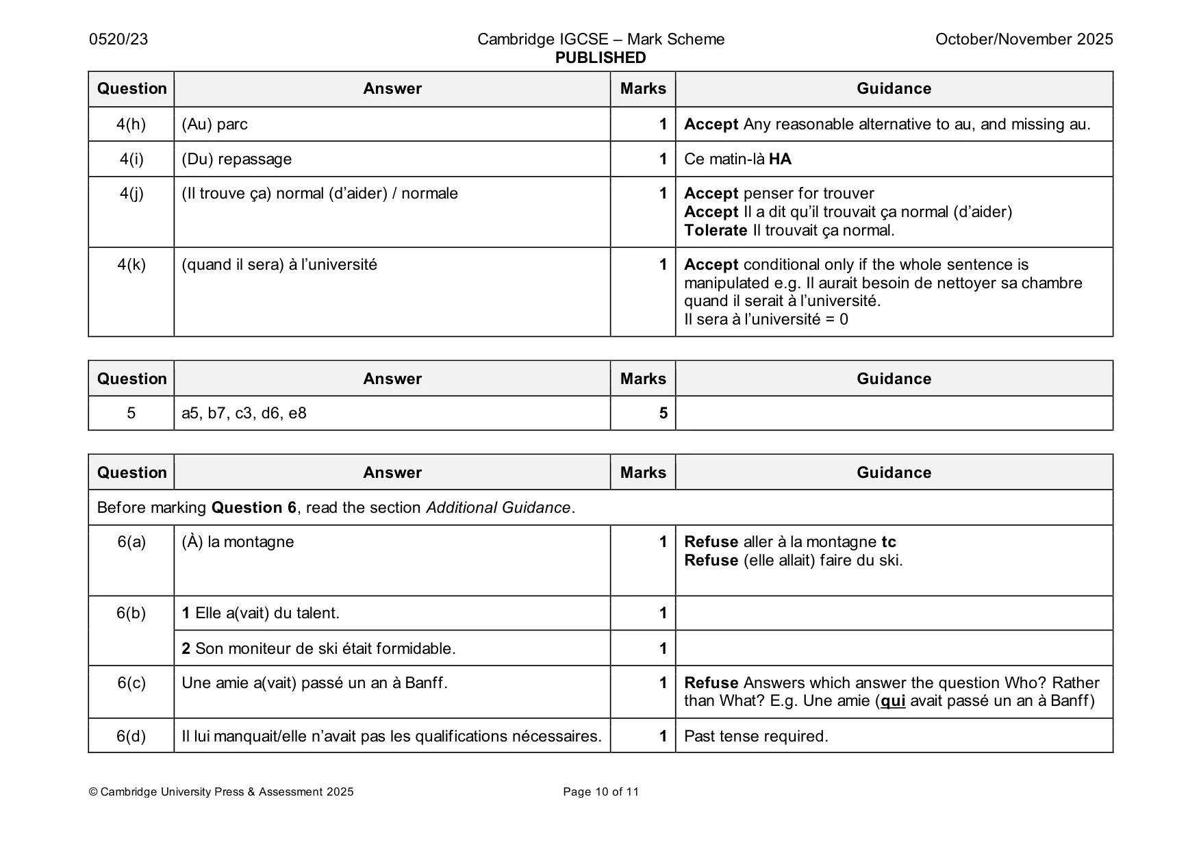 Mark scheme, page 10 of 11