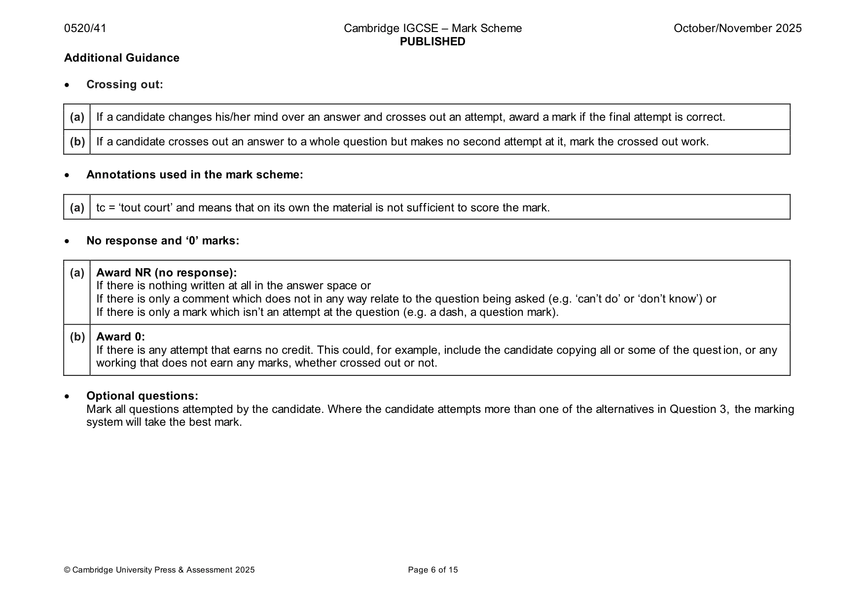 Mark scheme, page 6 of 15