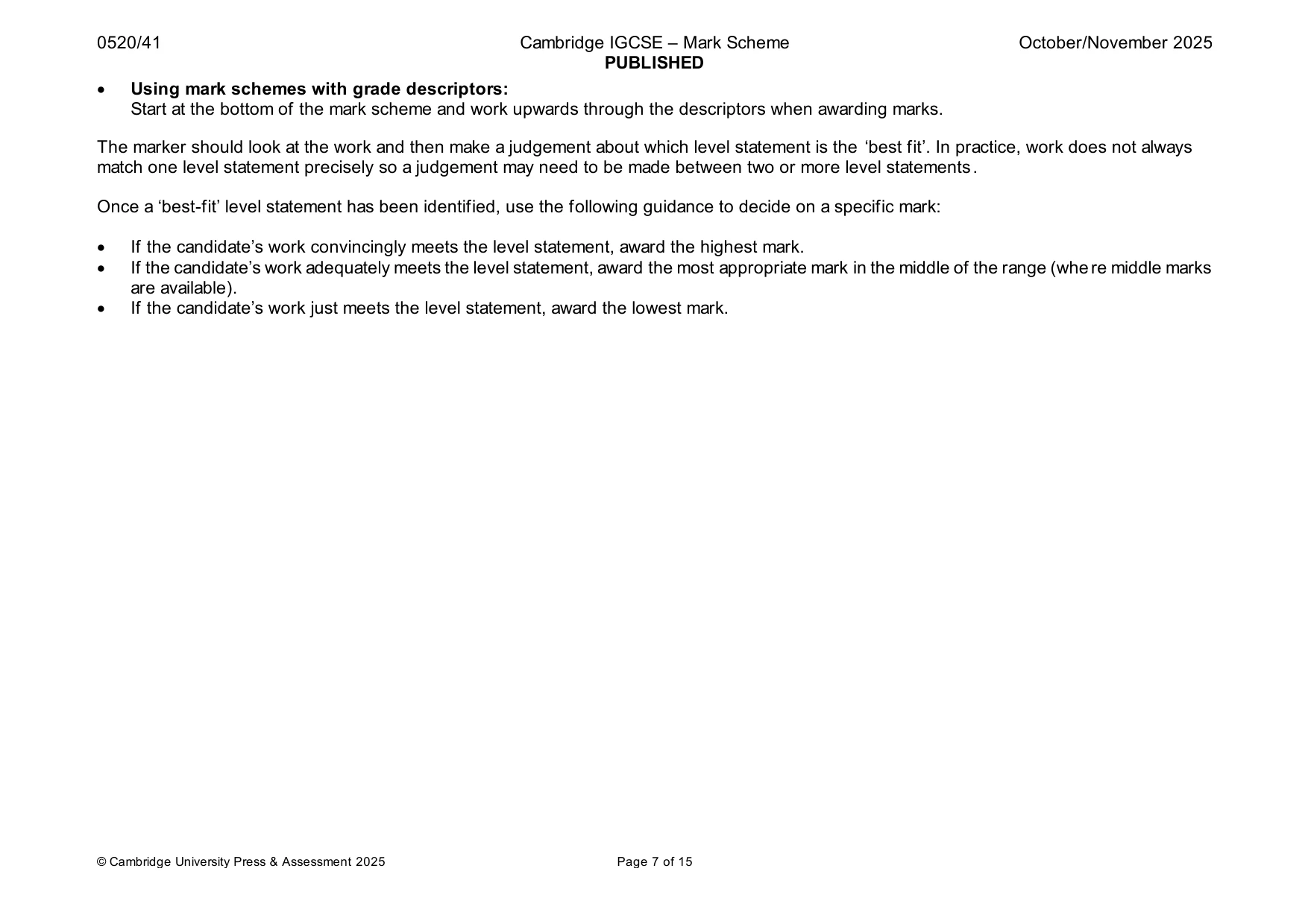 Mark scheme, page 7 of 15