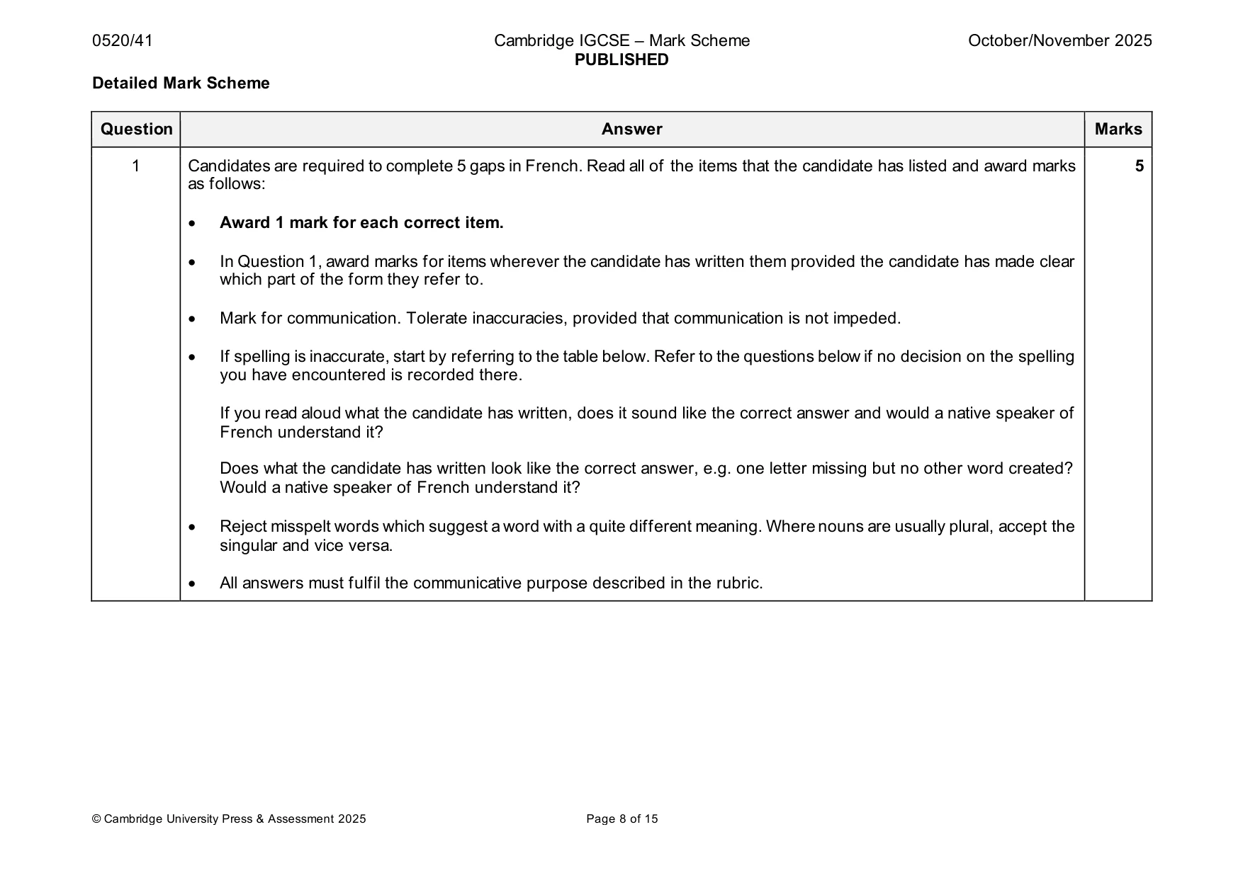 Mark scheme, page 8 of 15