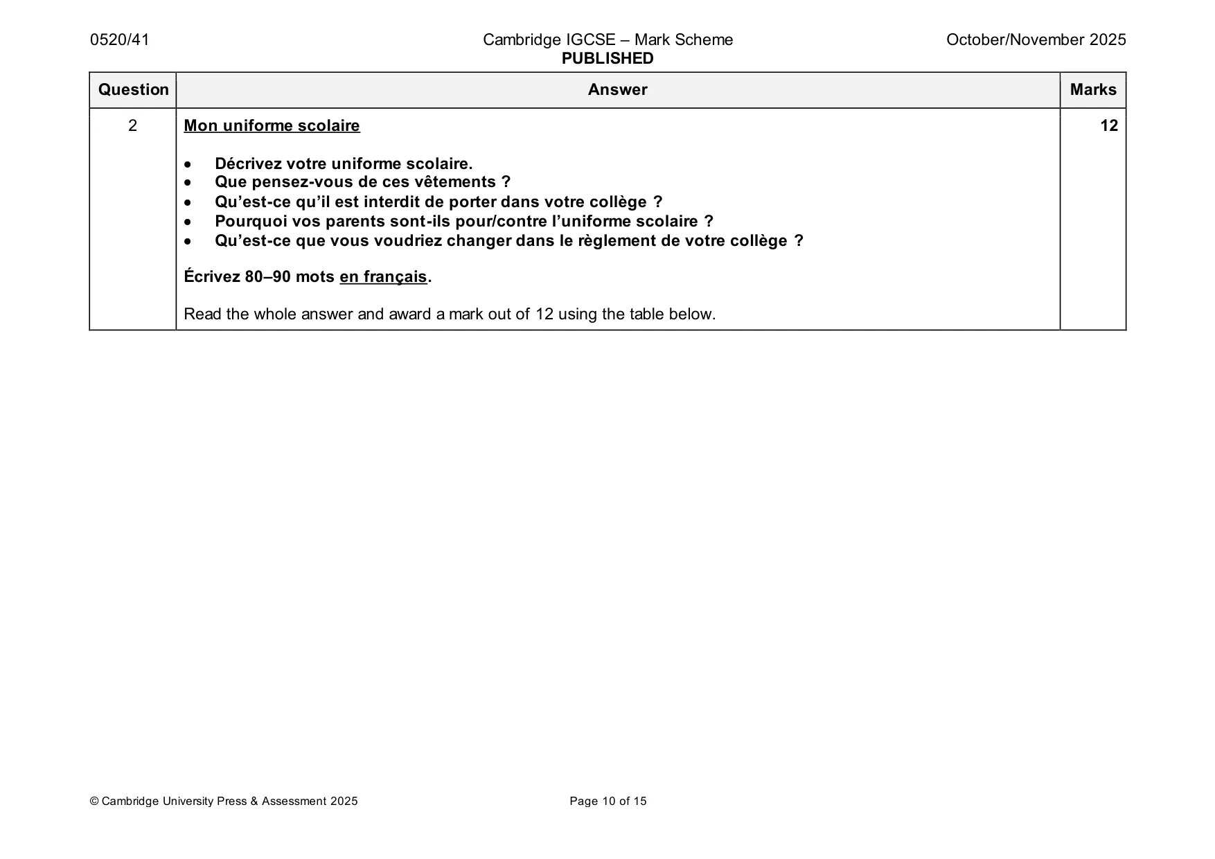 Mark scheme, page 10 of 15