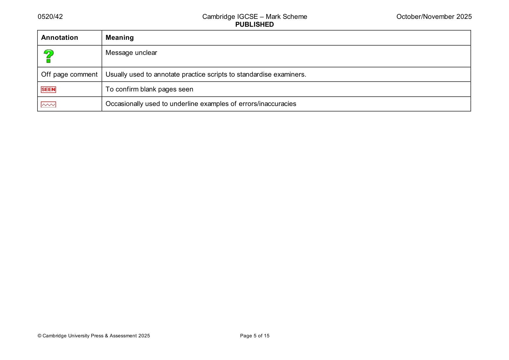 Mark scheme, page 5 of 15