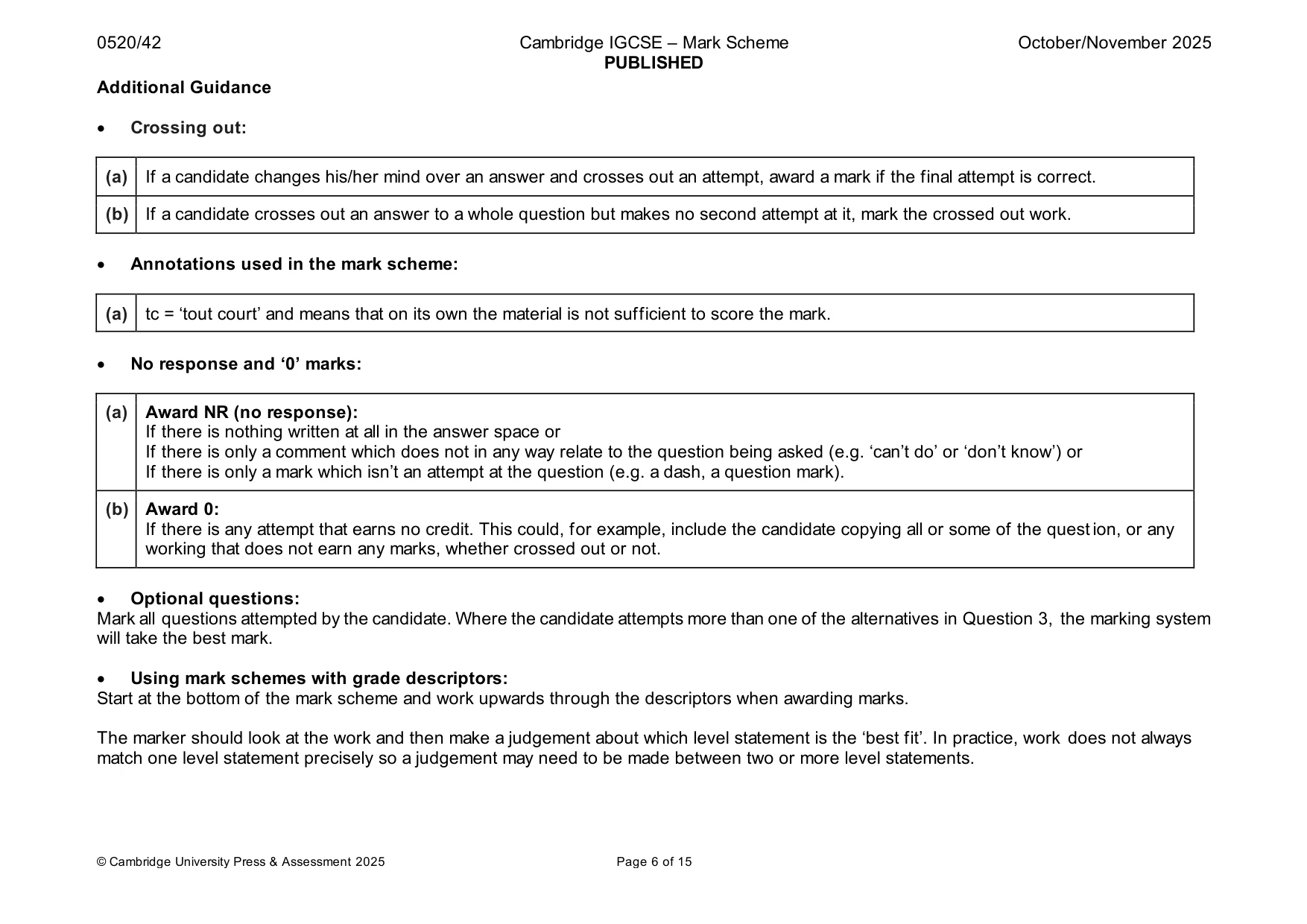 Mark scheme, page 6 of 15