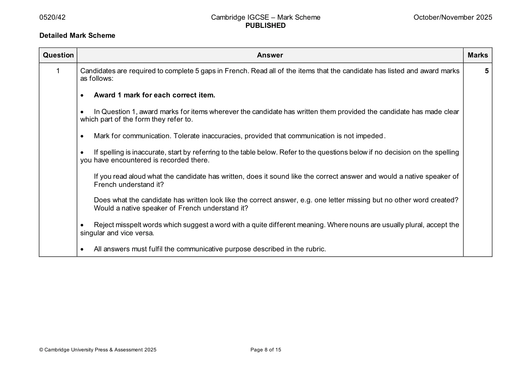 Mark scheme, page 8 of 15