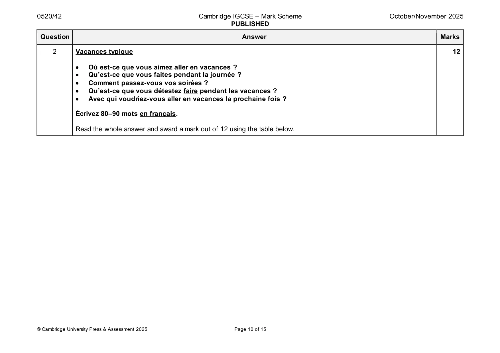 Mark scheme, page 10 of 15