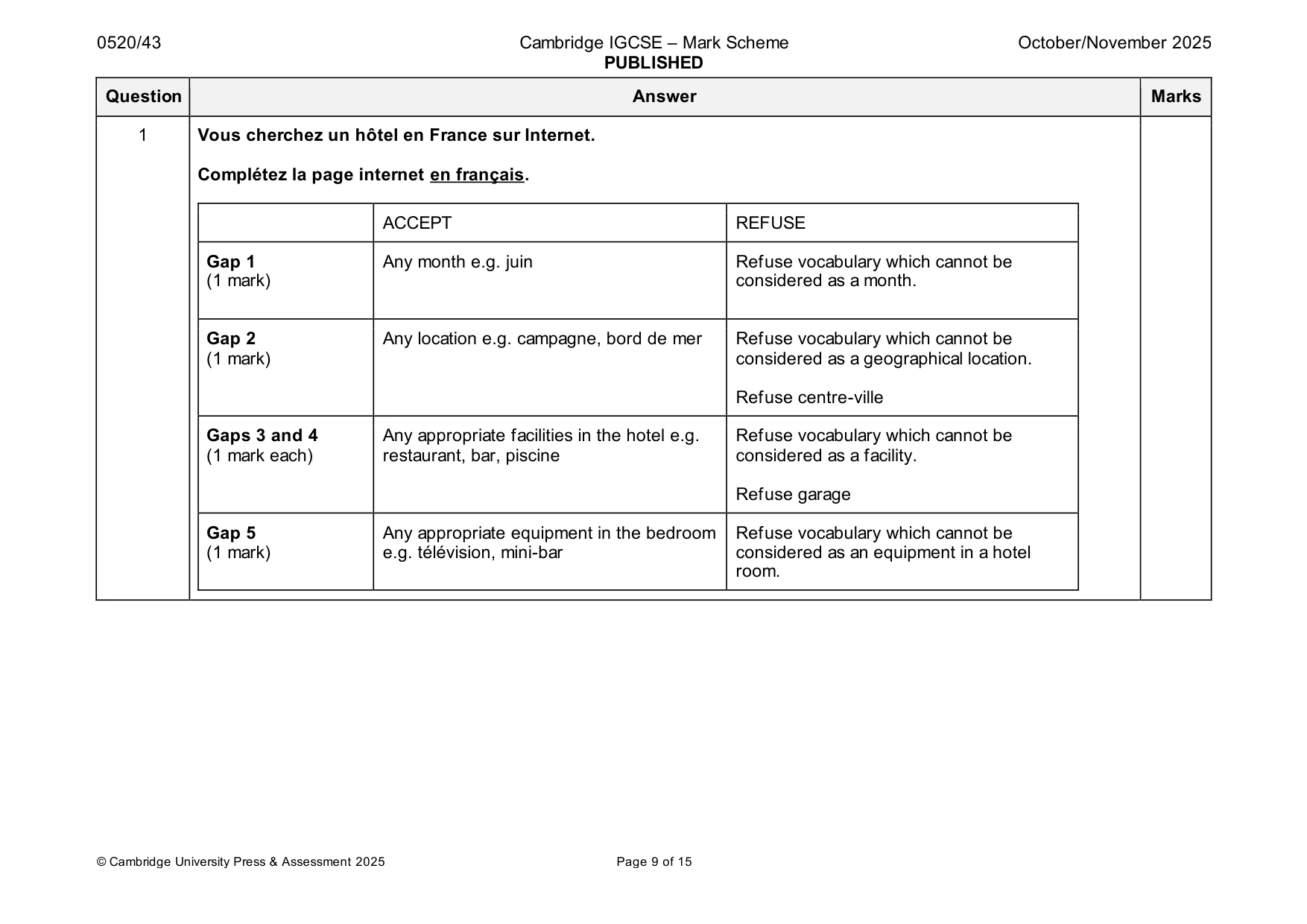 Mark scheme, page 9 of 15