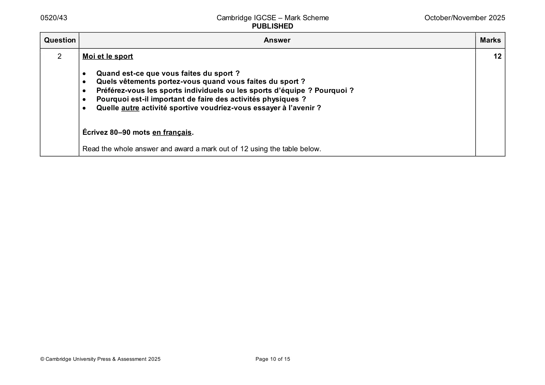 Mark scheme, page 10 of 15