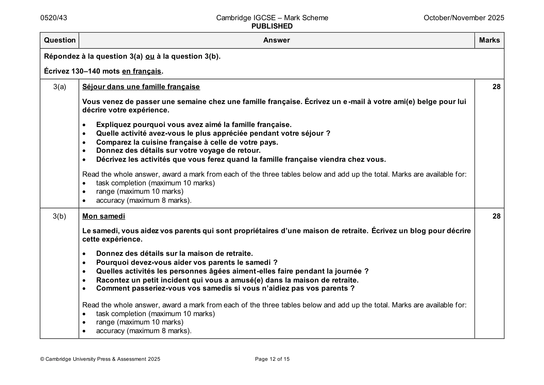 Mark scheme, page 12 of 15