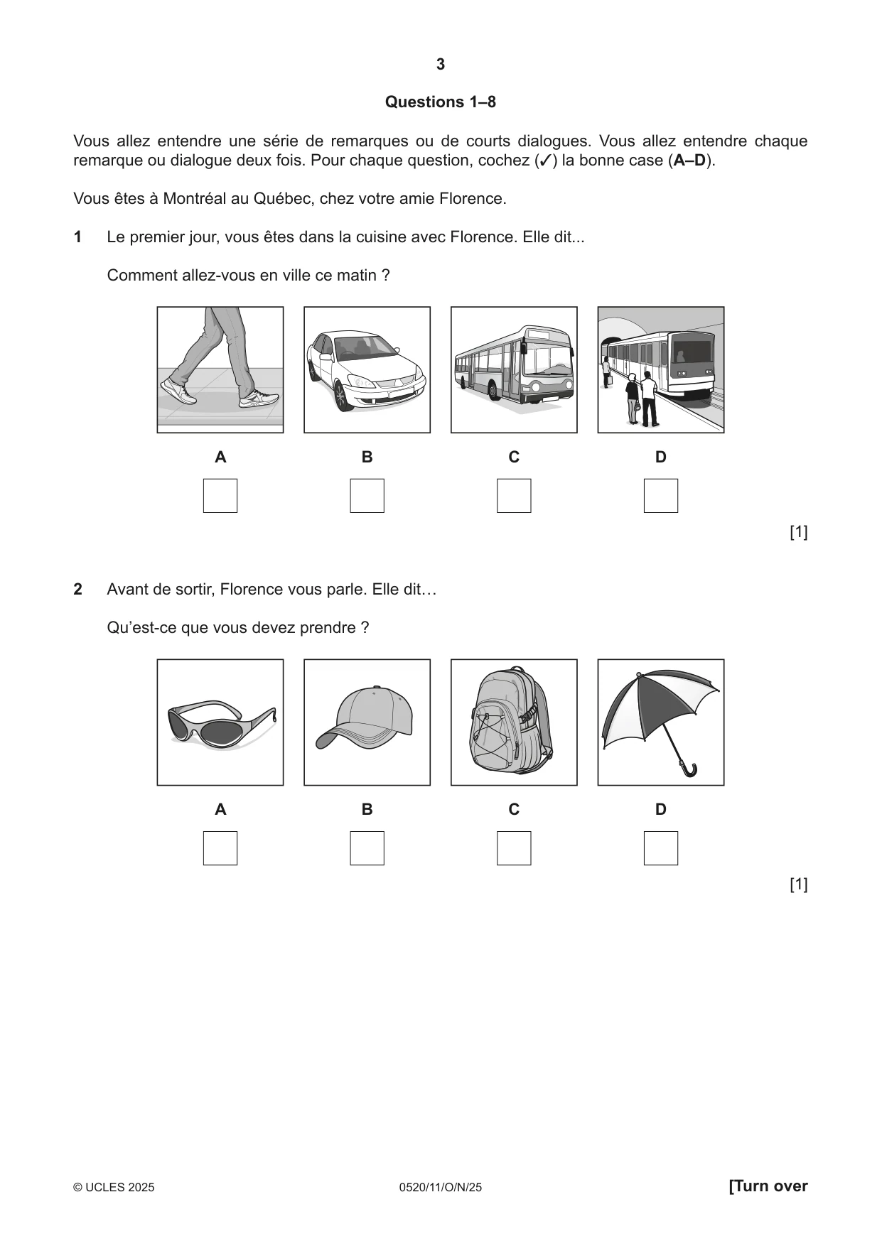 Cambridge IGCSE French - Foreign Language 0520 2025 Oct/Nov Paper 1 · Variant 1 question paper, page 3 of 16