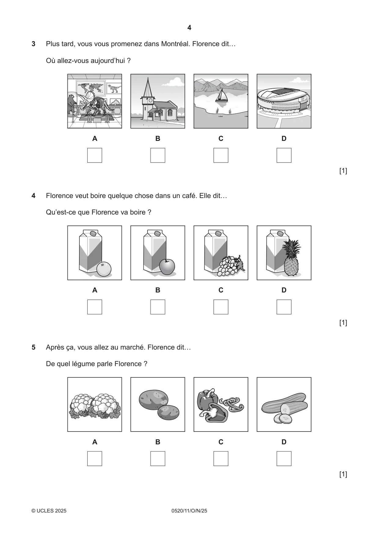 Cambridge IGCSE French - Foreign Language 0520 2025 Oct/Nov Paper 1 · Variant 1 question paper, page 4 of 16