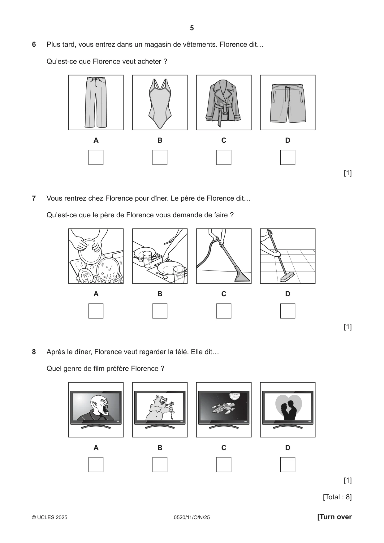 Cambridge IGCSE French - Foreign Language 0520 2025 Oct/Nov Paper 1 · Variant 1 question paper, page 5 of 16