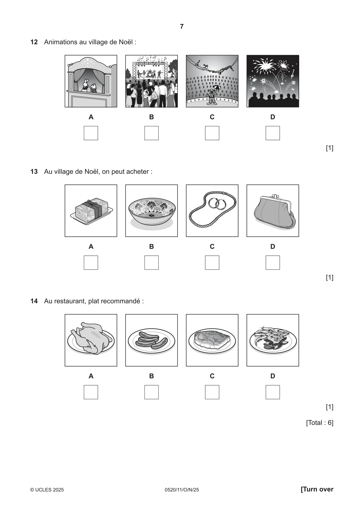 Cambridge IGCSE French - Foreign Language 0520 2025 Oct/Nov Paper 1 · Variant 1 question paper, page 7 of 16