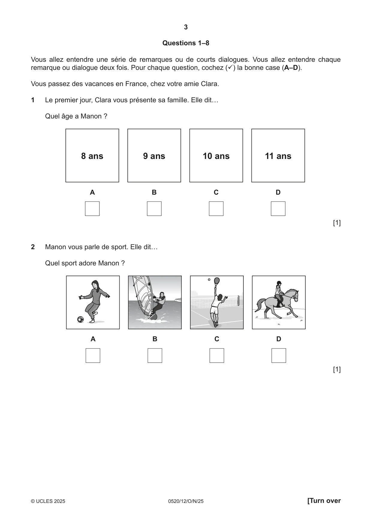 Cambridge IGCSE French - Foreign Language 0520 2025 Oct/Nov Paper 1 · Variant 2 question paper, page 3 of 16
