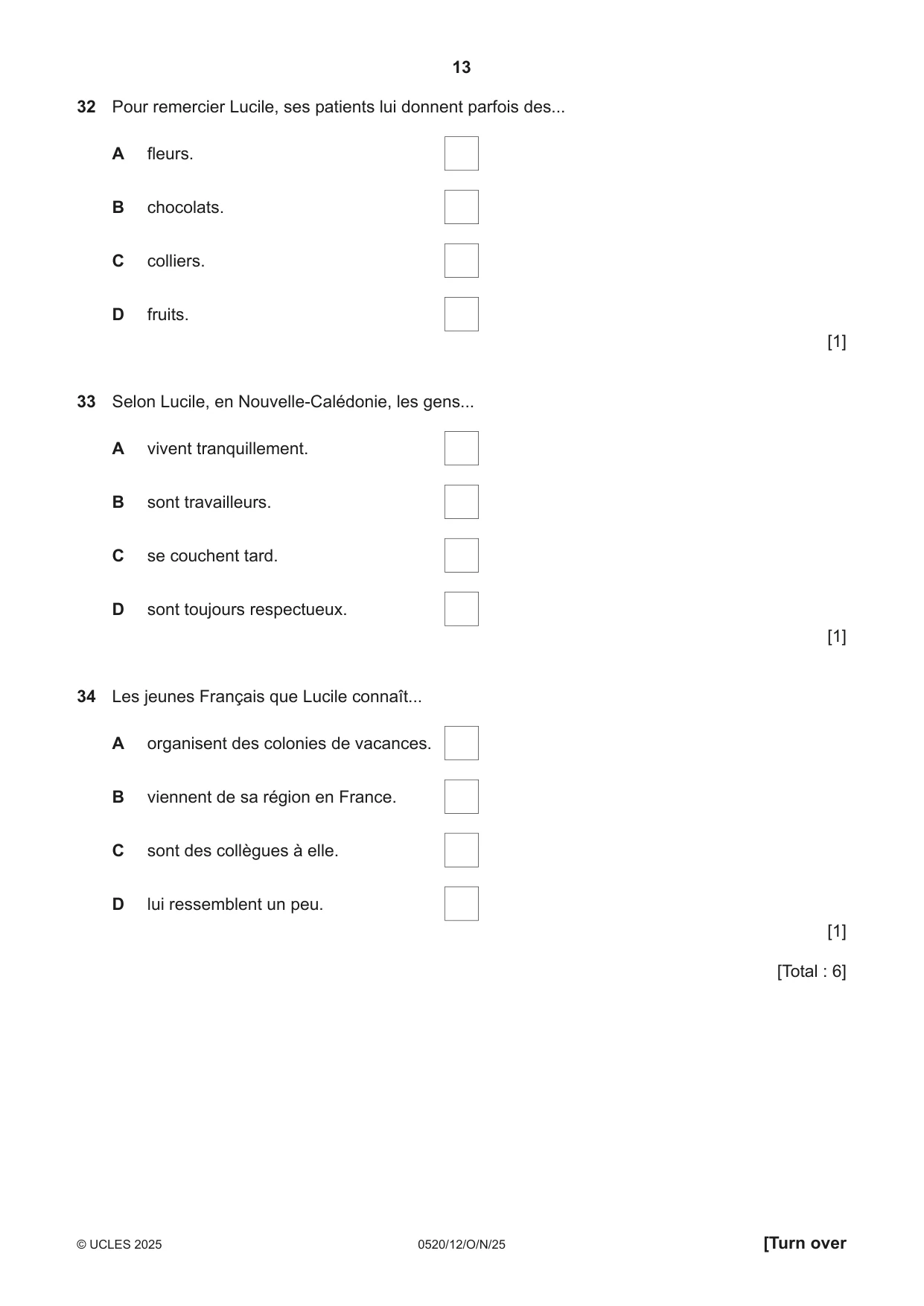 Cambridge IGCSE French - Foreign Language 0520 2025 Oct/Nov Paper 1 · Variant 2 question paper, page 13 of 16