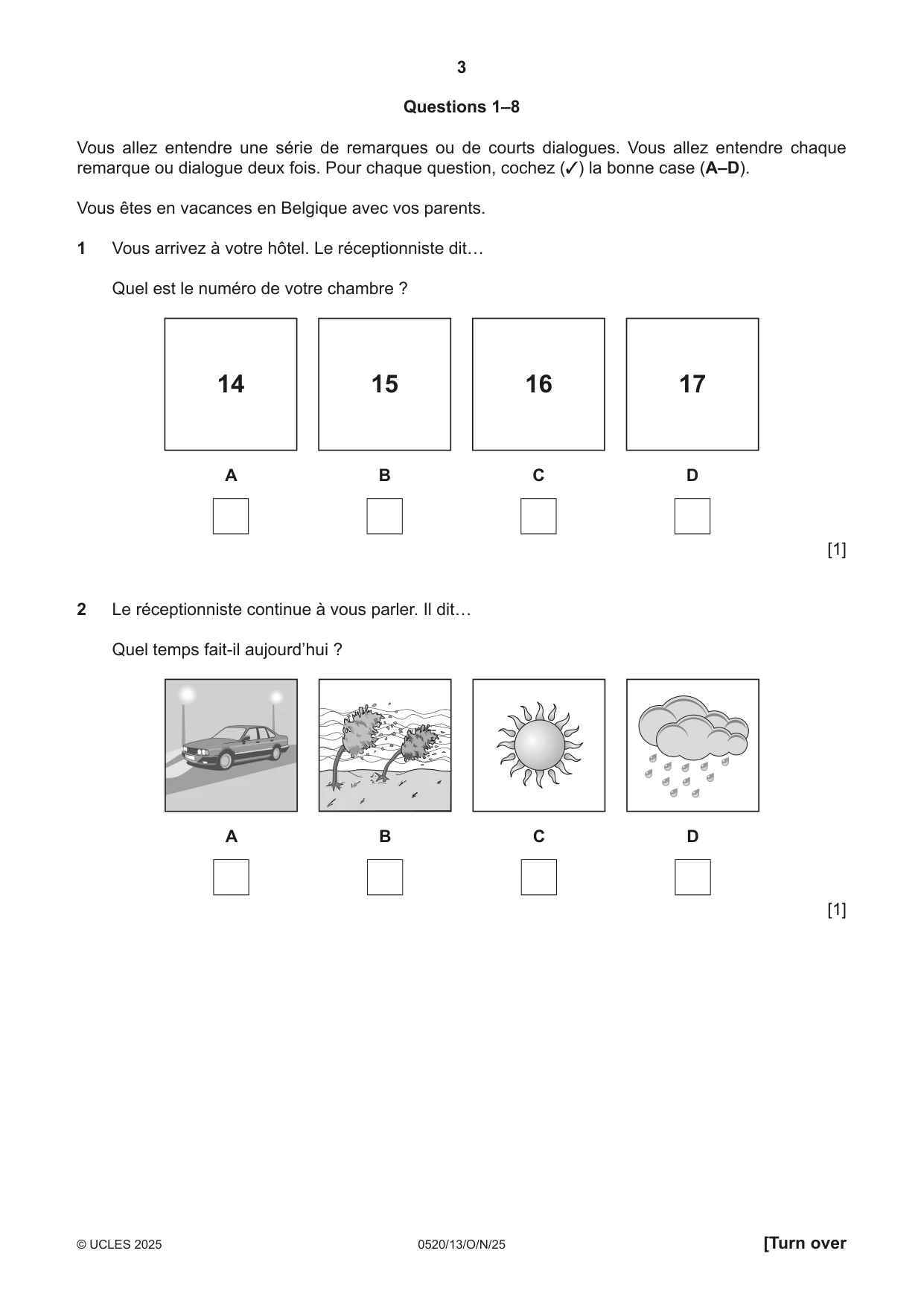 Cambridge IGCSE French - Foreign Language 0520 2025 Oct/Nov Paper 1 · Variant 3 question paper, page 3 of 16