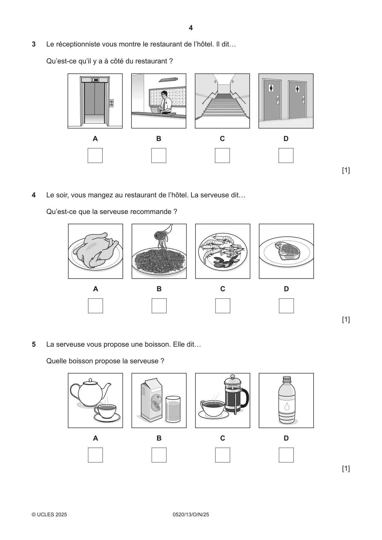 Cambridge IGCSE French - Foreign Language 0520 2025 Oct/Nov Paper 1 · Variant 3 question paper, page 4 of 16
