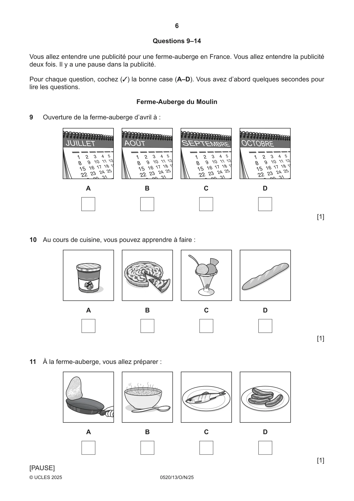 Cambridge IGCSE French - Foreign Language 0520 2025 Oct/Nov Paper 1 · Variant 3 question paper, page 6 of 16
