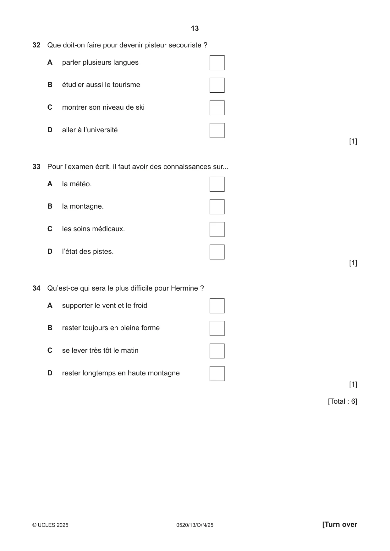 Cambridge IGCSE French - Foreign Language 0520 2025 Oct/Nov Paper 1 · Variant 3 question paper, page 13 of 16