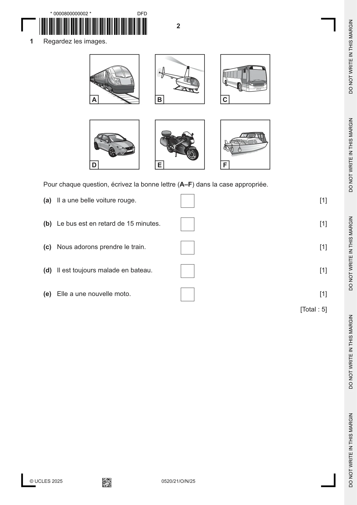 Cambridge IGCSE French - Foreign Language 0520 2025 Oct/Nov Paper 2 · Variant 1 question paper, page 2 of 12