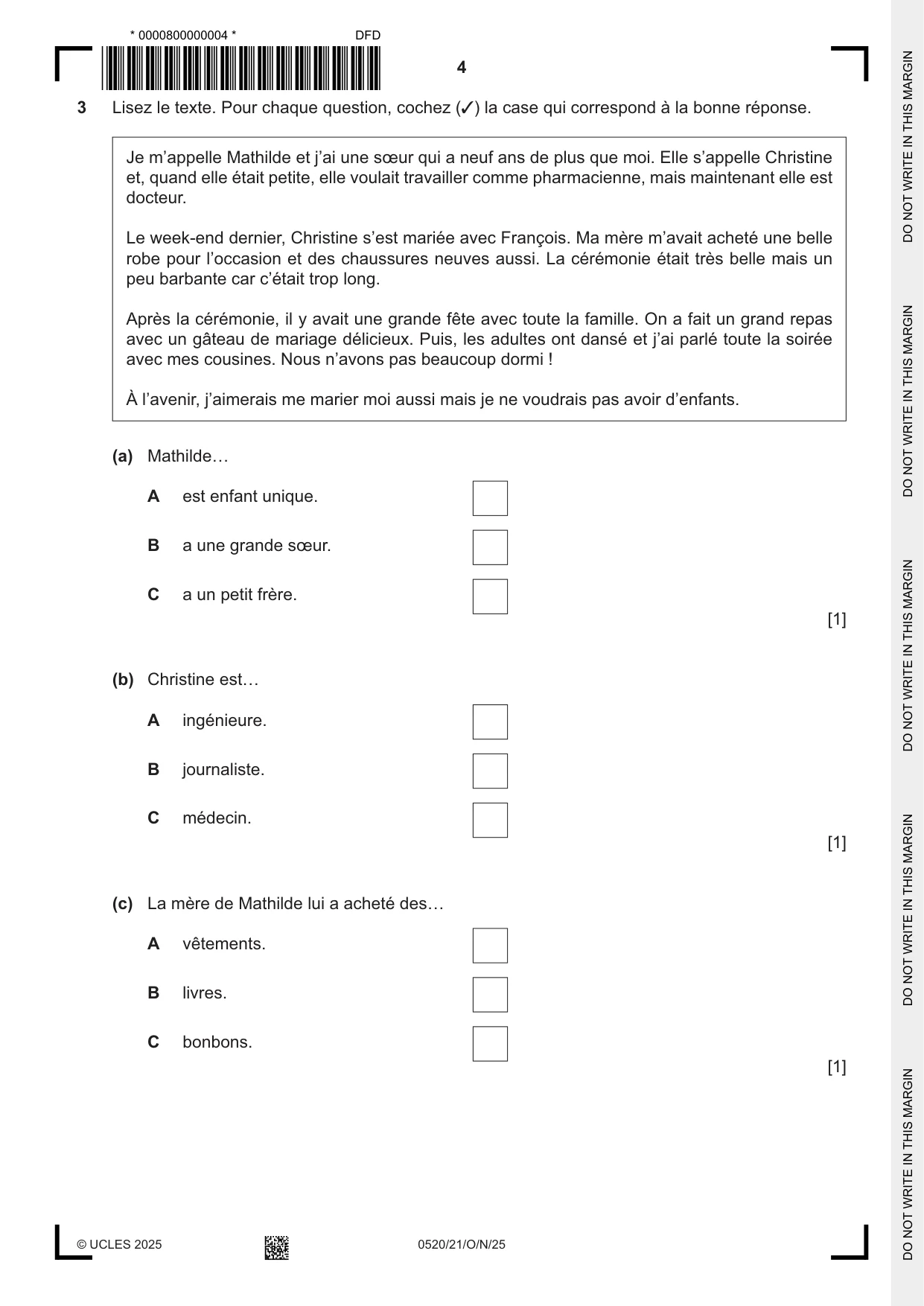 Cambridge IGCSE French - Foreign Language 0520 2025 Oct/Nov Paper 2 · Variant 1 question paper, page 4 of 12