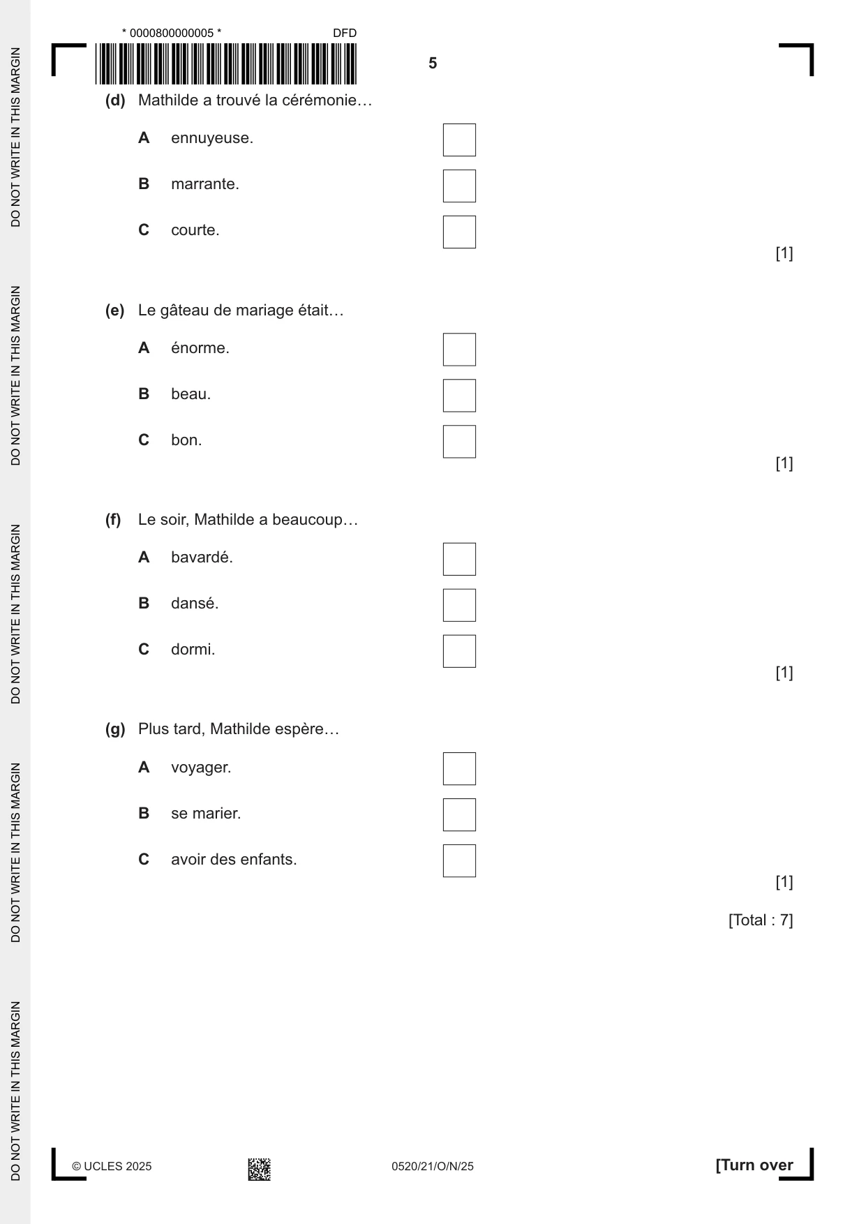 Cambridge IGCSE French - Foreign Language 0520 2025 Oct/Nov Paper 2 · Variant 1 question paper, page 5 of 12