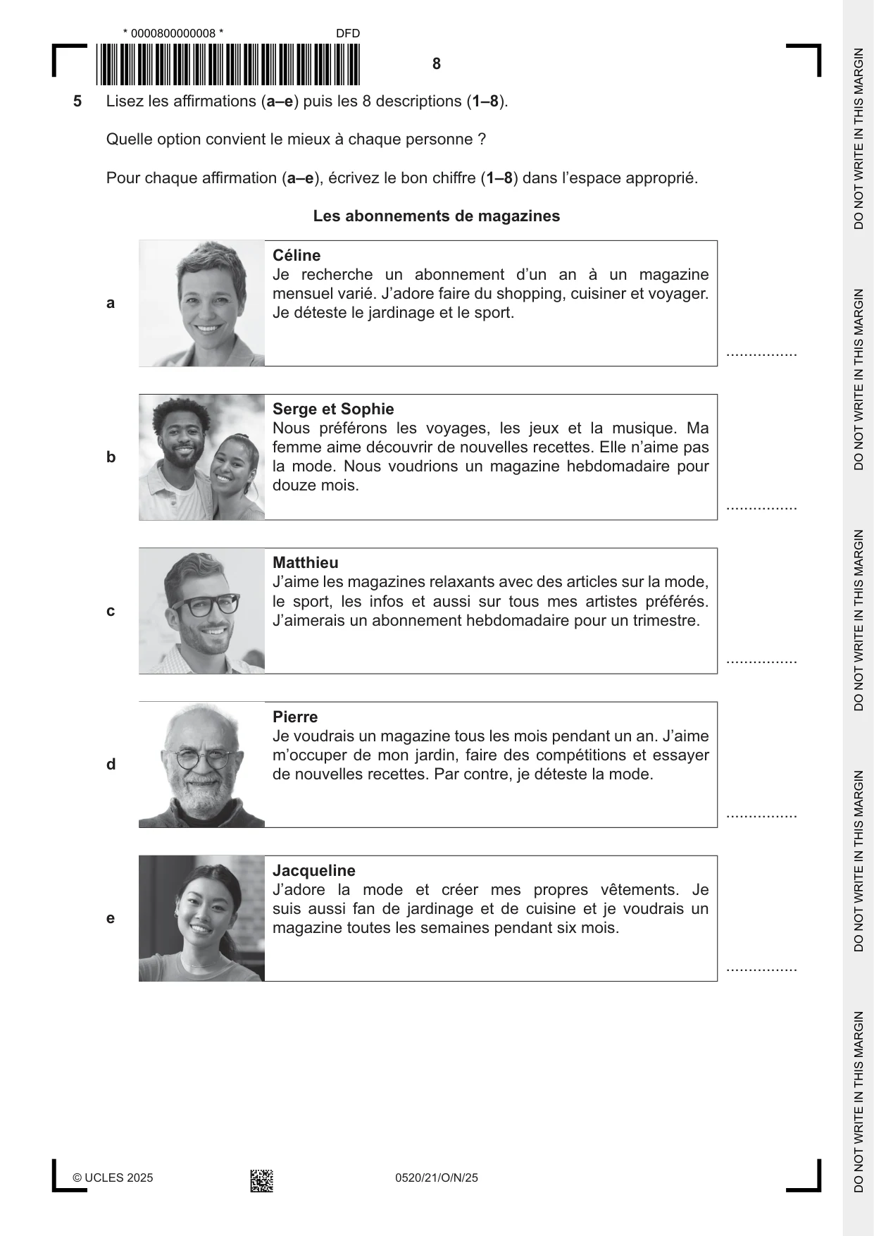 Cambridge IGCSE French - Foreign Language 0520 2025 Oct/Nov Paper 2 · Variant 1 question paper, page 8 of 12