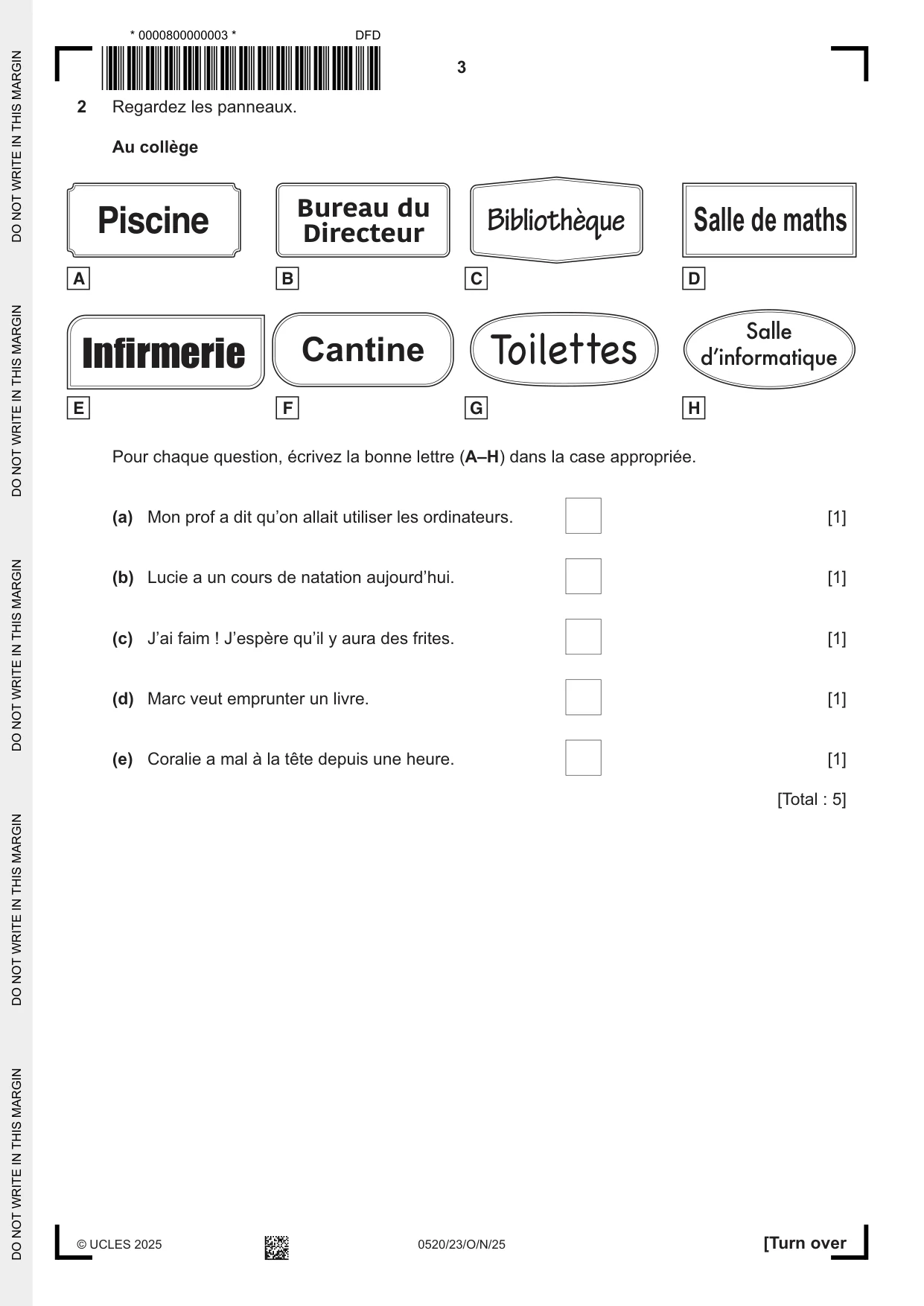 Cambridge IGCSE French - Foreign Language 0520 2025 Oct/Nov Paper 2 · Variant 3 question paper, page 3 of 12