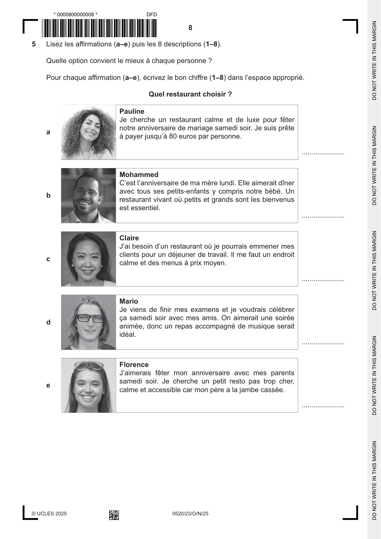 Cambridge IGCSE French - Foreign Language 0520 2025 Oct/Nov Paper 2 · Variant 3 question paper, page 8 of 12