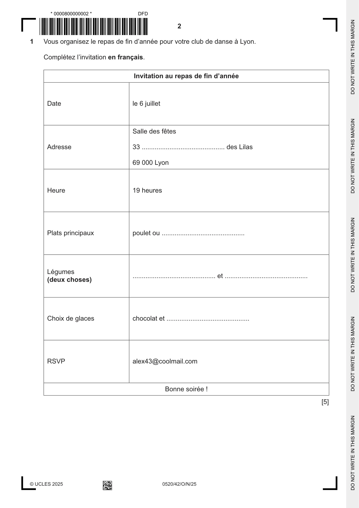 Cambridge IGCSE French - Foreign Language 0520 2025 Oct/Nov Paper 4 · Variant 2 question paper, page 2 of 8