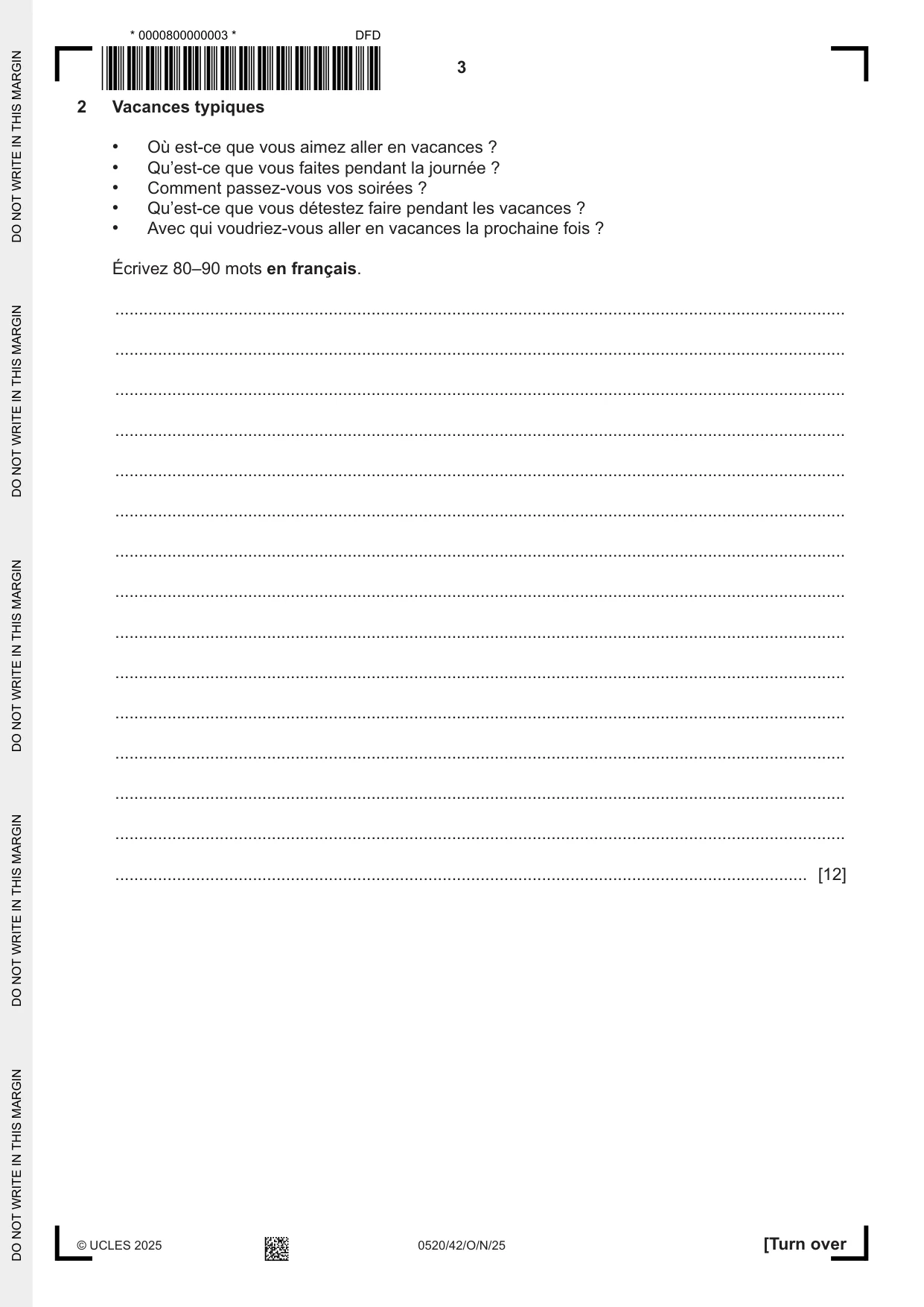 Cambridge IGCSE French - Foreign Language 0520 2025 Oct/Nov Paper 4 · Variant 2 question paper, page 3 of 8