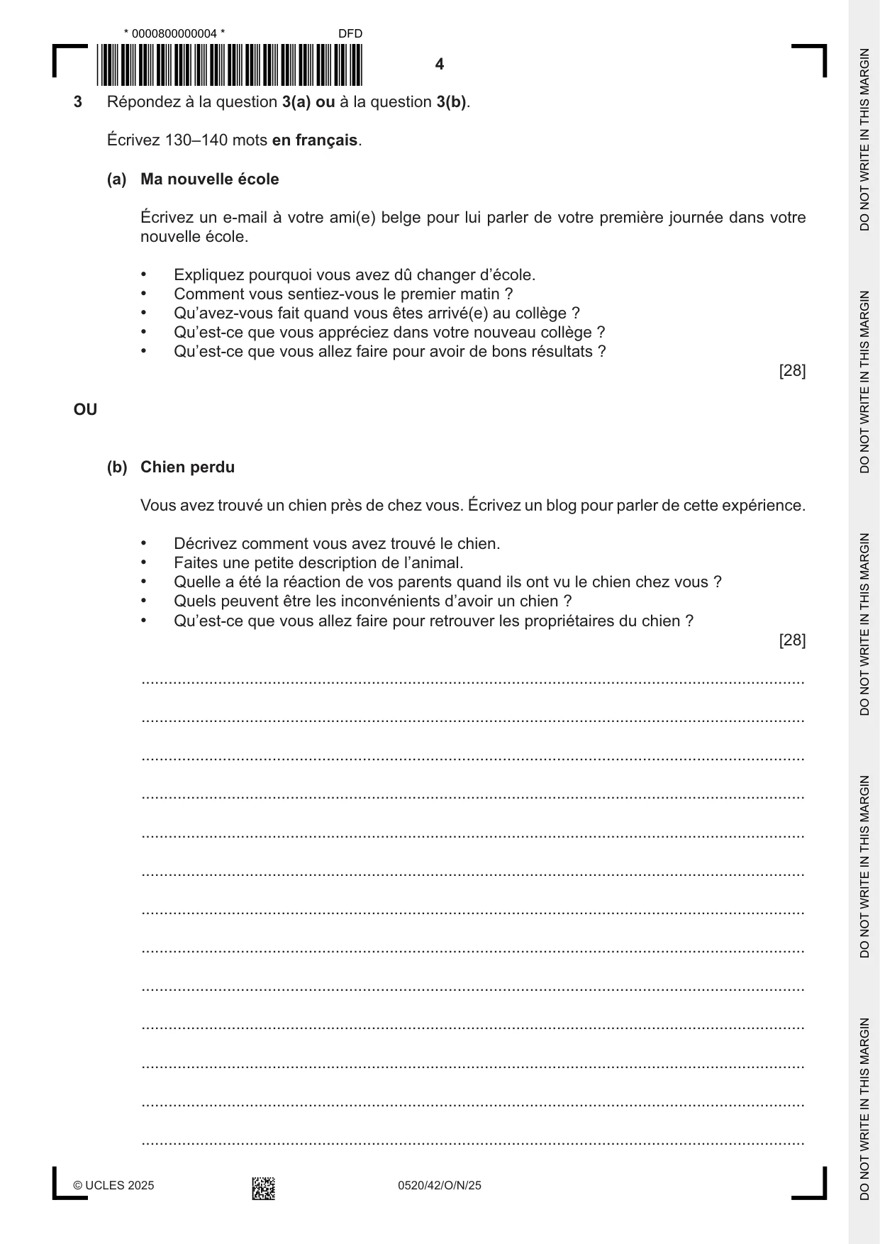 Cambridge IGCSE French - Foreign Language 0520 2025 Oct/Nov Paper 4 · Variant 2 question paper, page 4 of 8