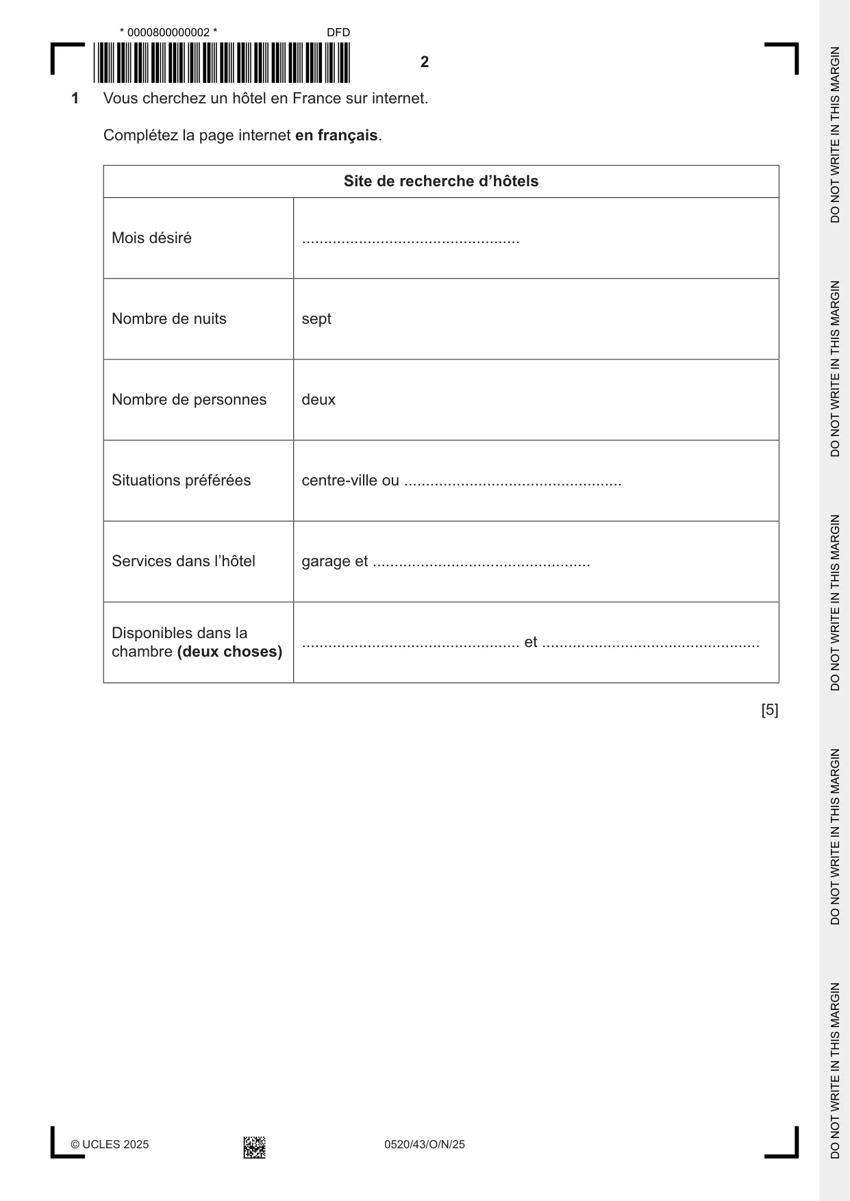 Cambridge IGCSE French - Foreign Language 0520 2025 Oct/Nov Paper 4 · Variant 3 question paper, page 2 of 8