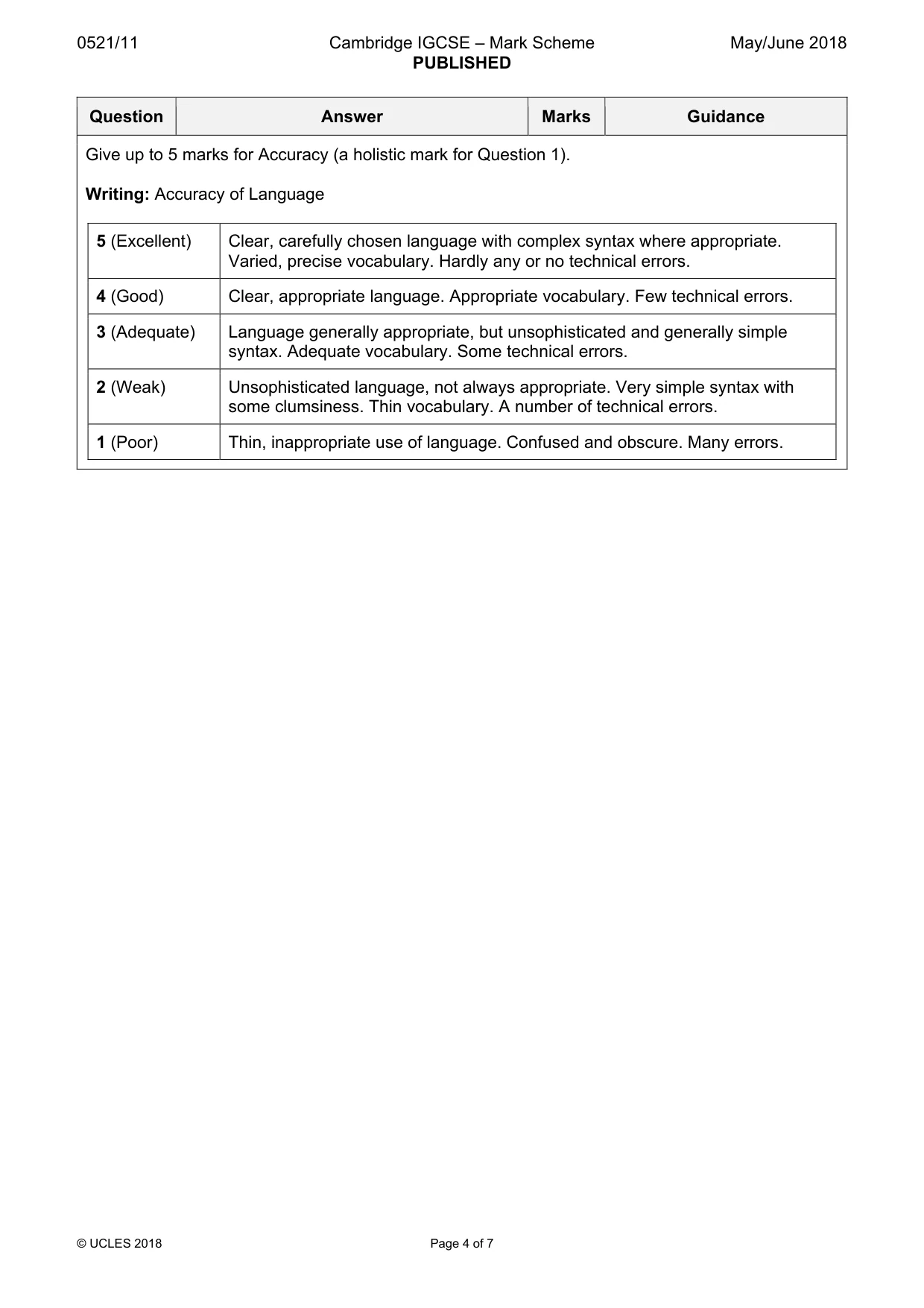 Mark scheme, page 4 of 7