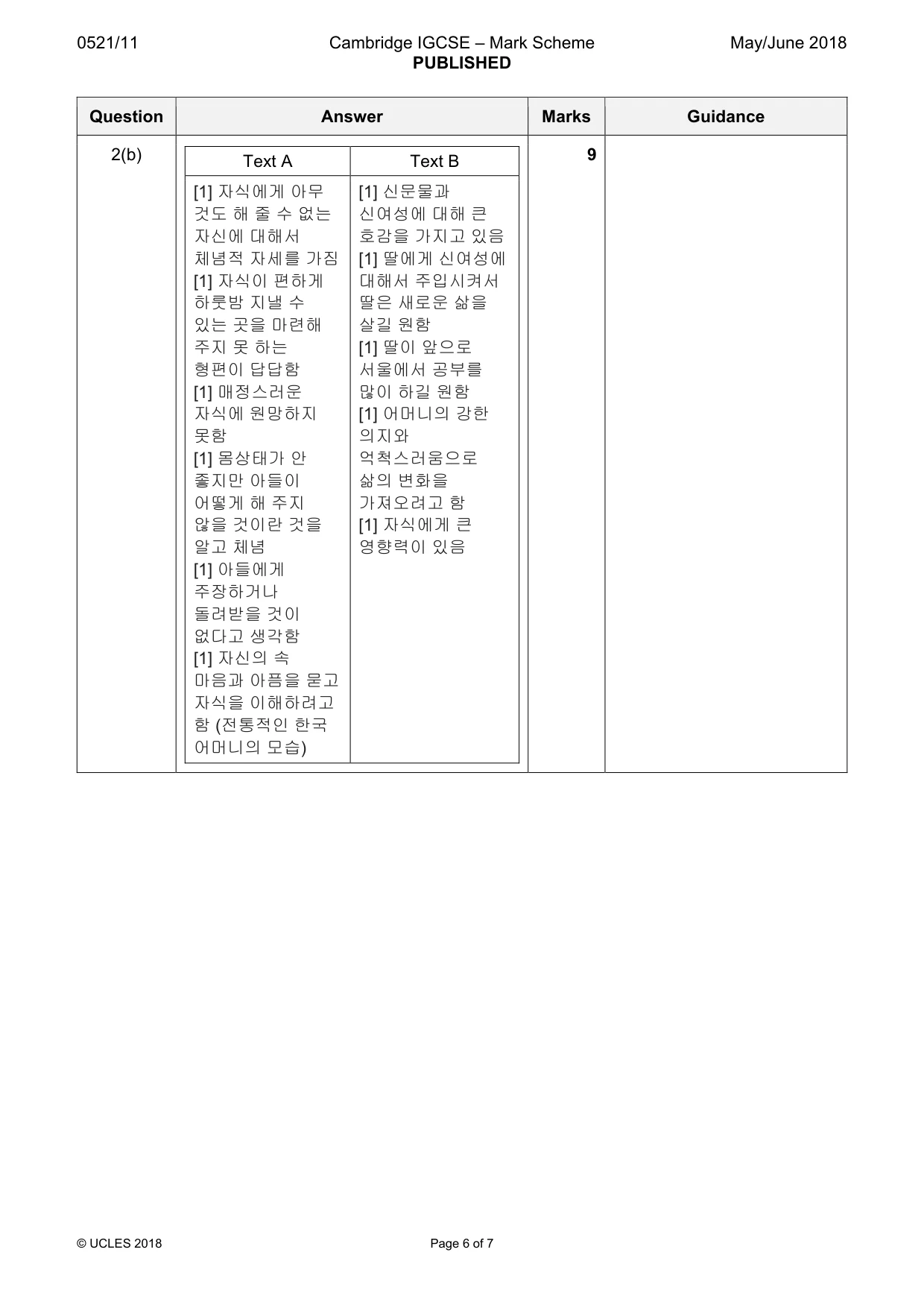 Mark scheme, page 6 of 7