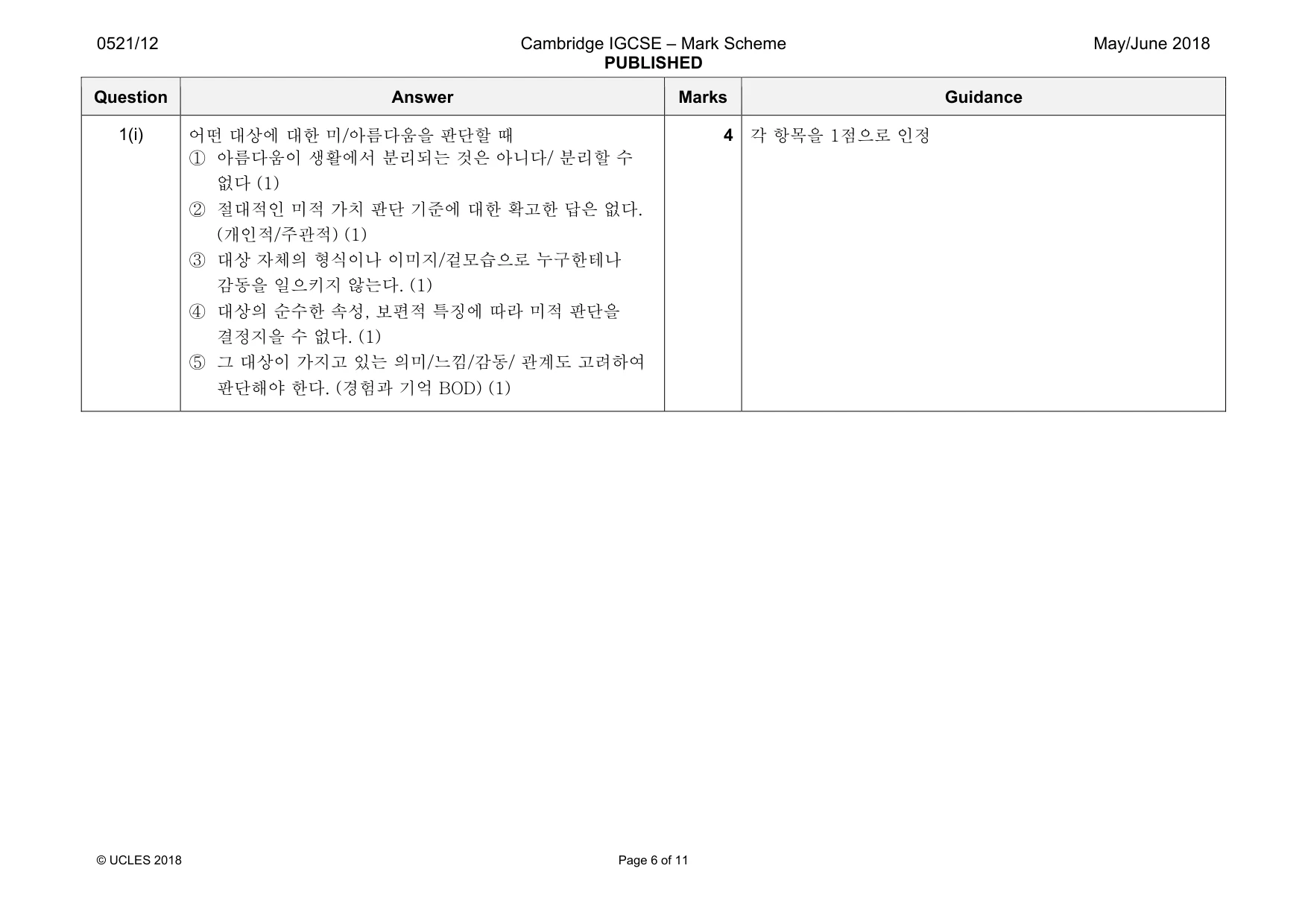 Mark scheme, page 6 of 11