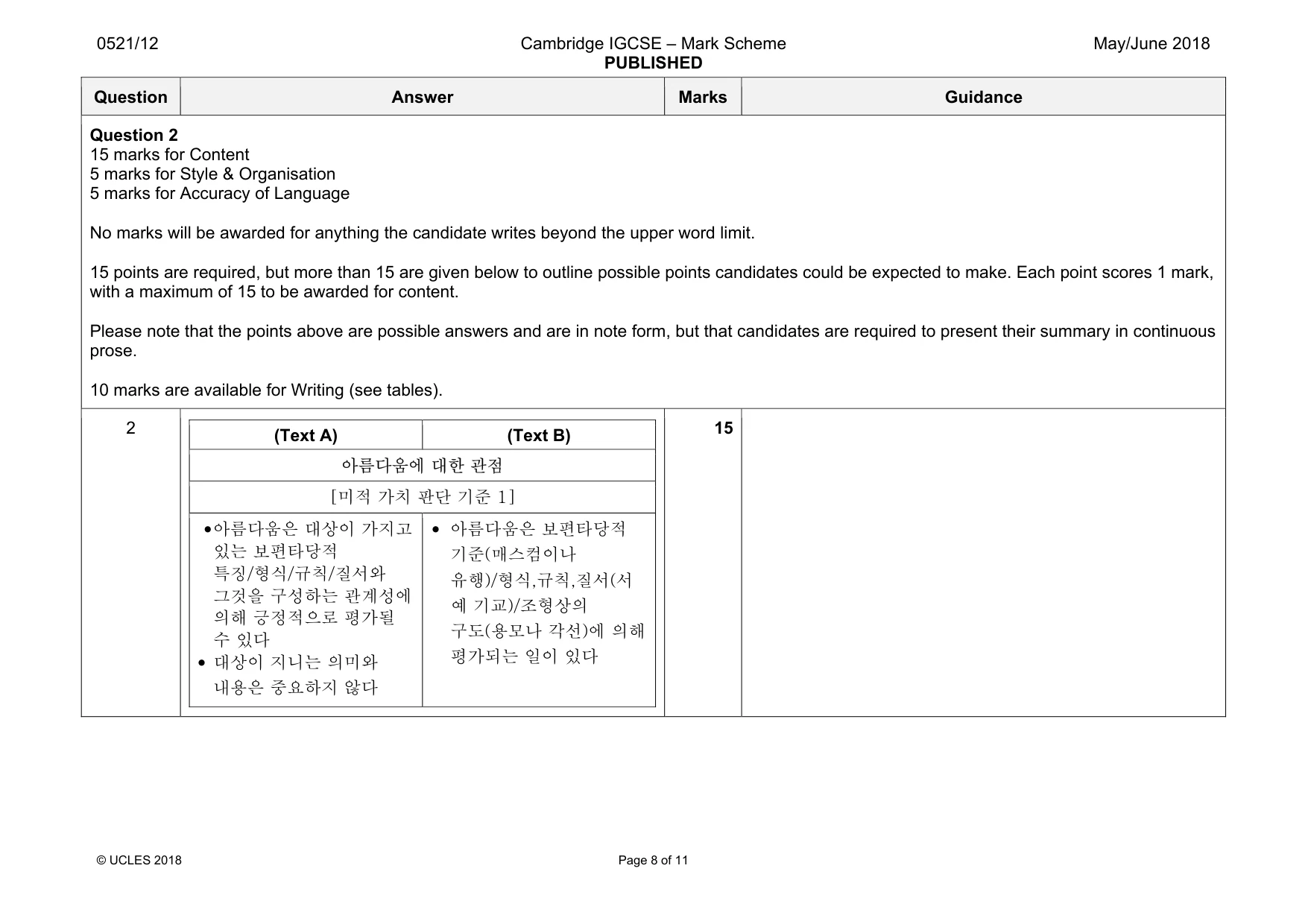Mark scheme, page 8 of 11