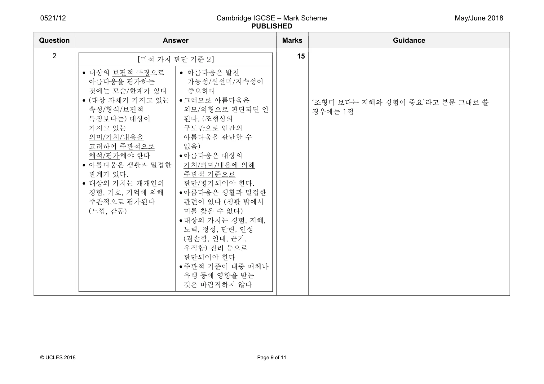 Mark scheme, page 9 of 11