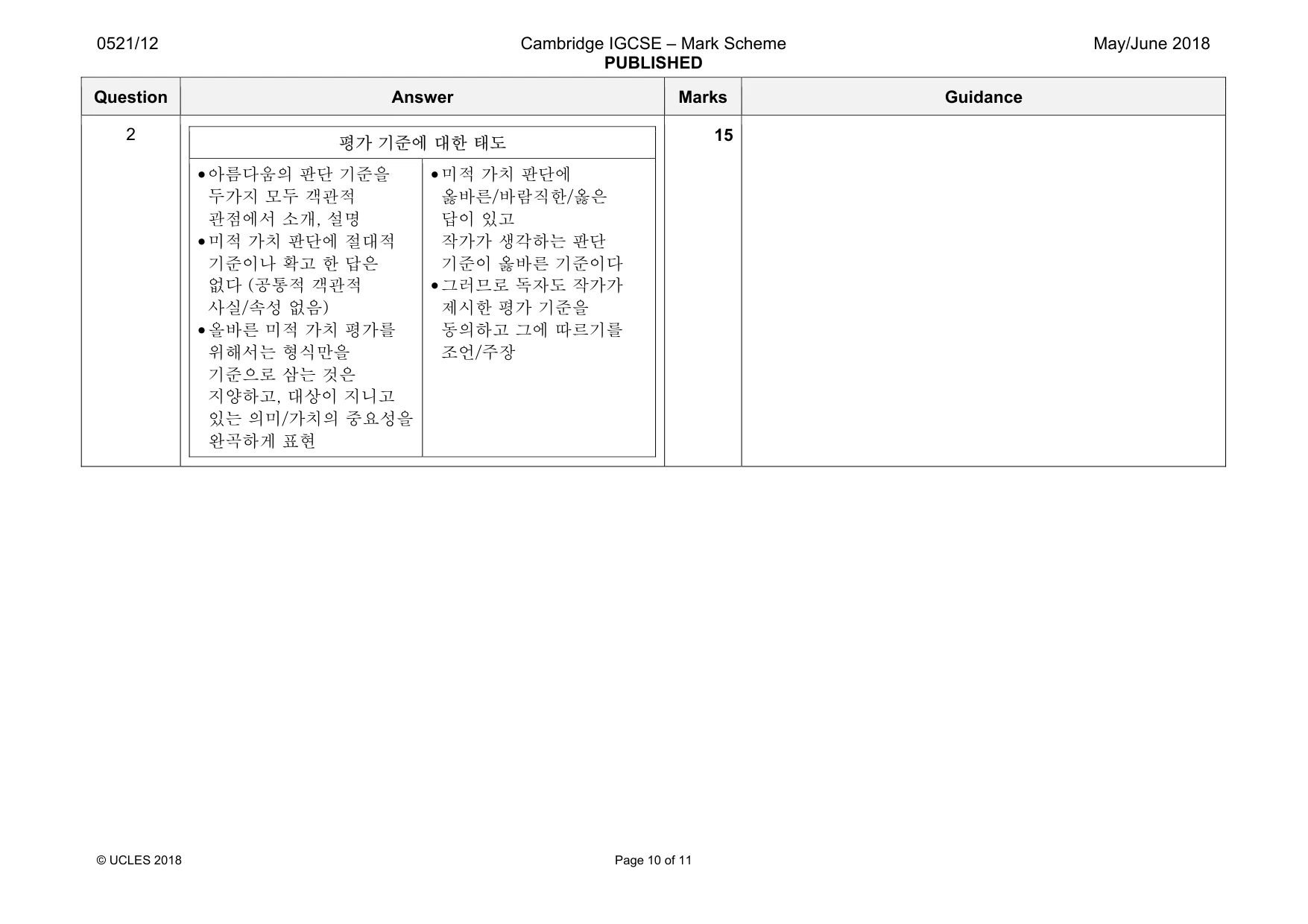 Mark scheme, page 10 of 11