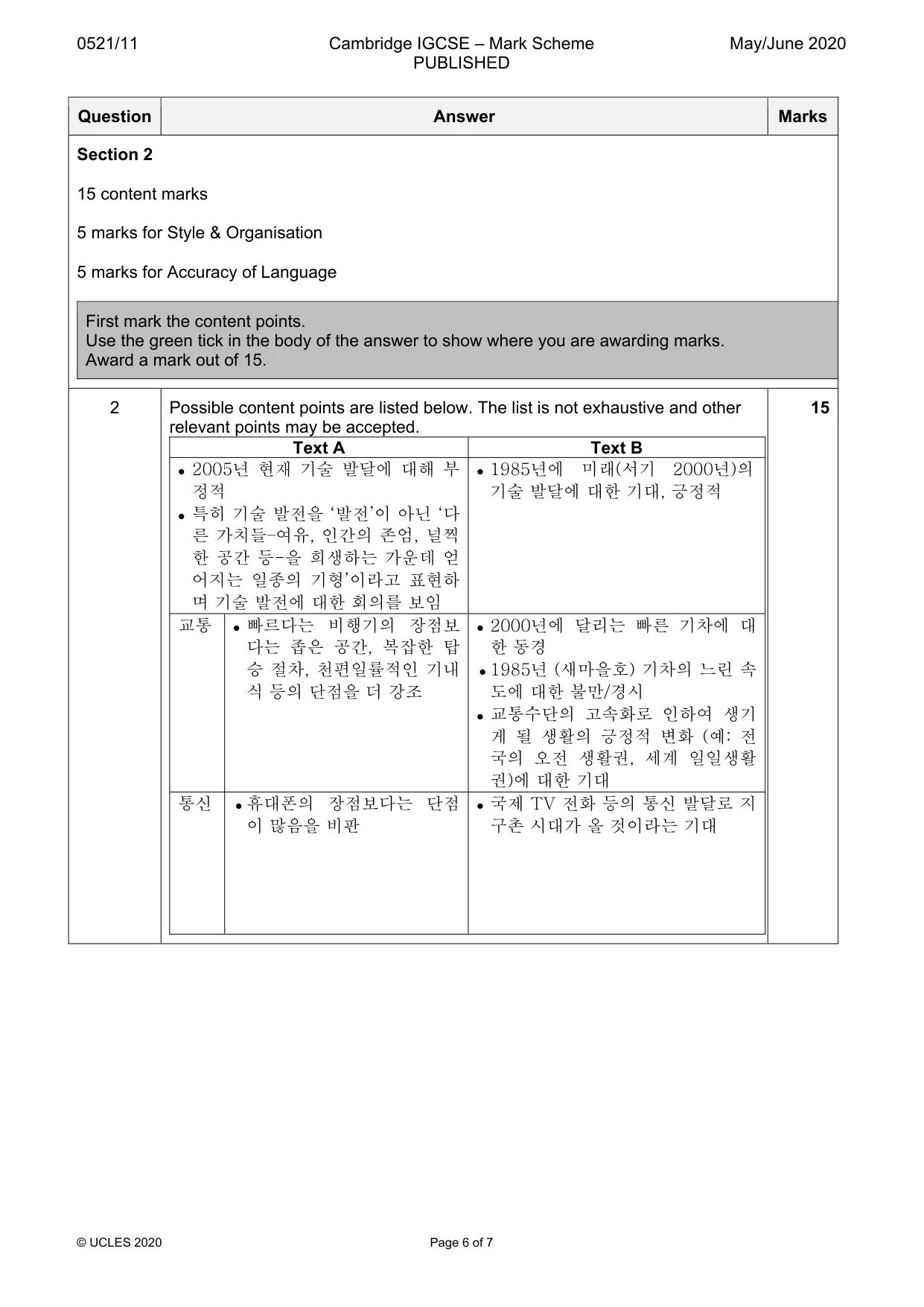 Mark scheme, page 6 of 7
