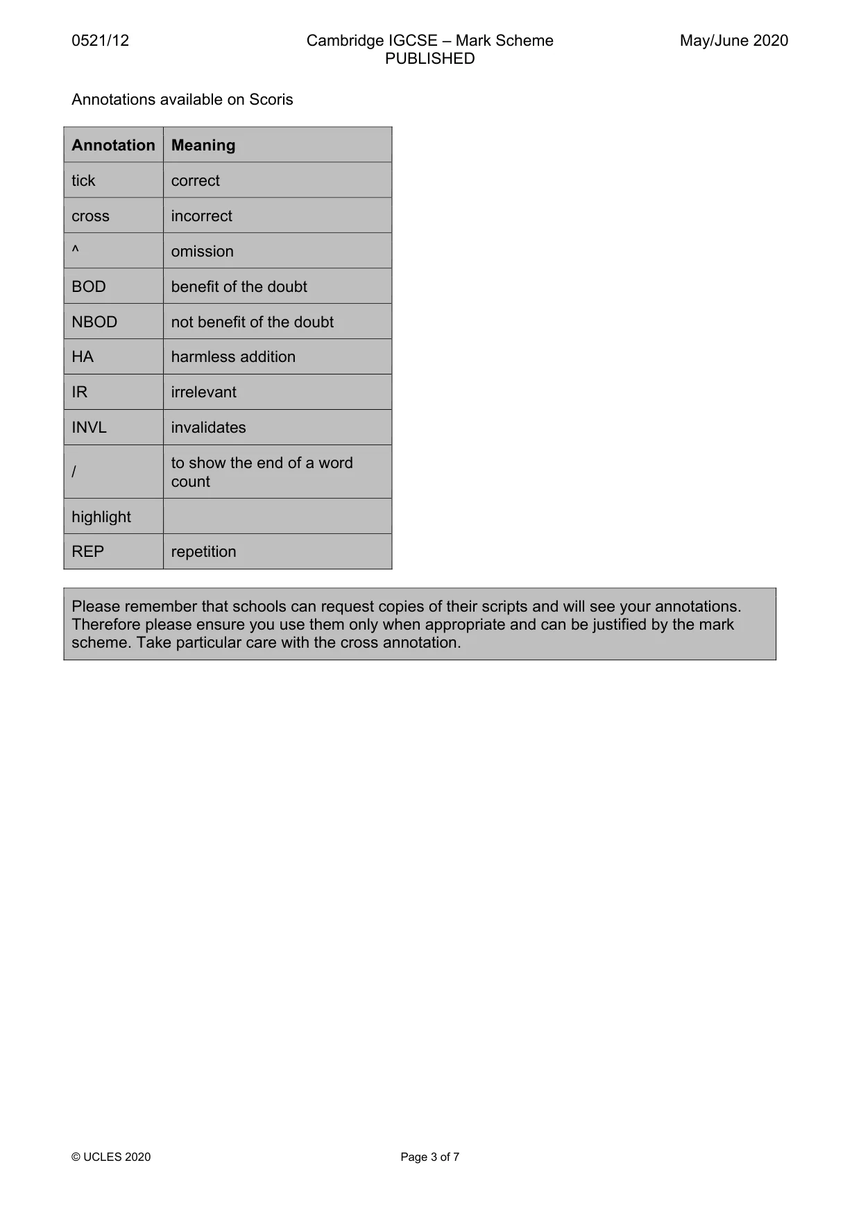 Mark scheme, page 3 of 7