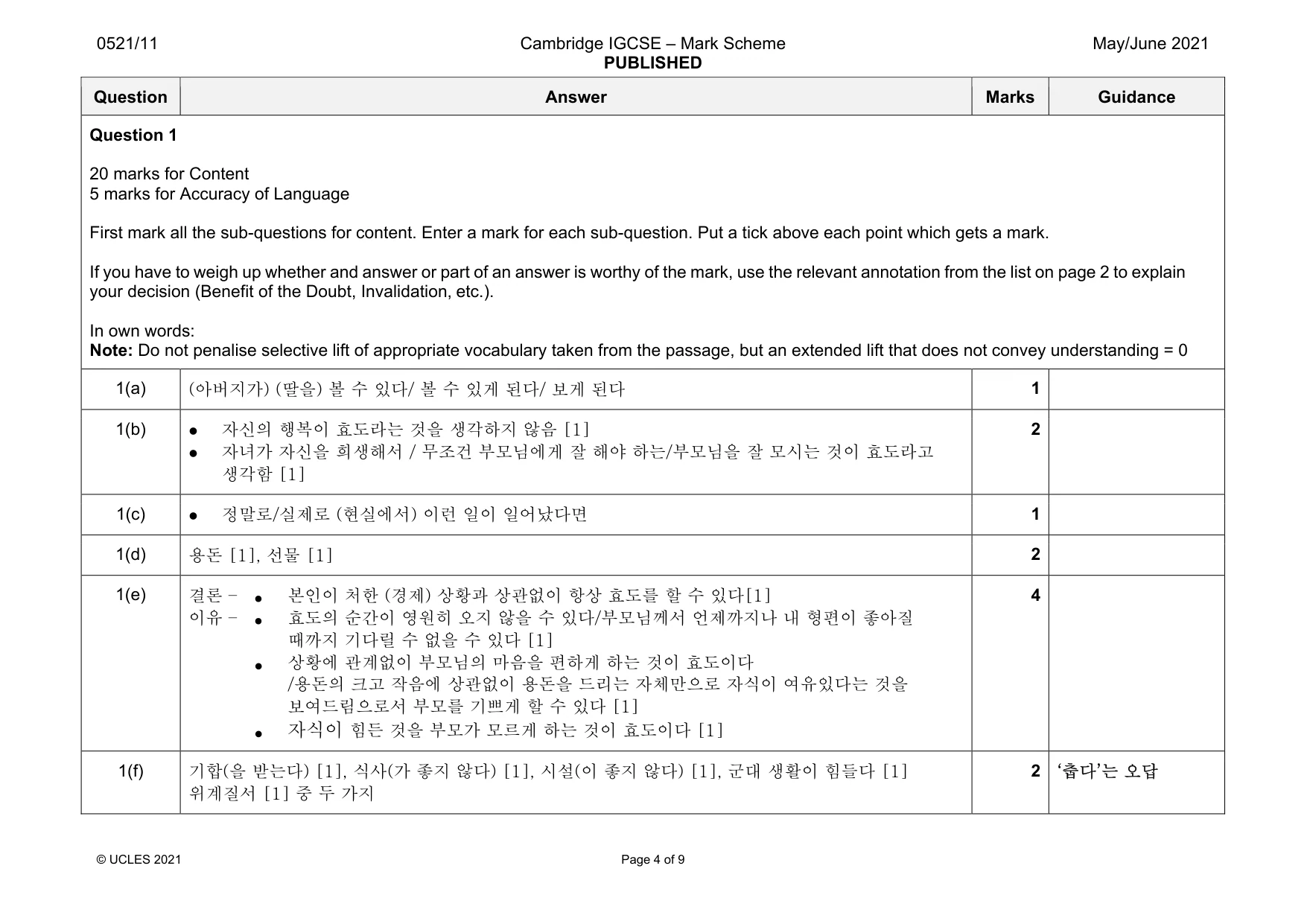 Mark scheme, page 4 of 9