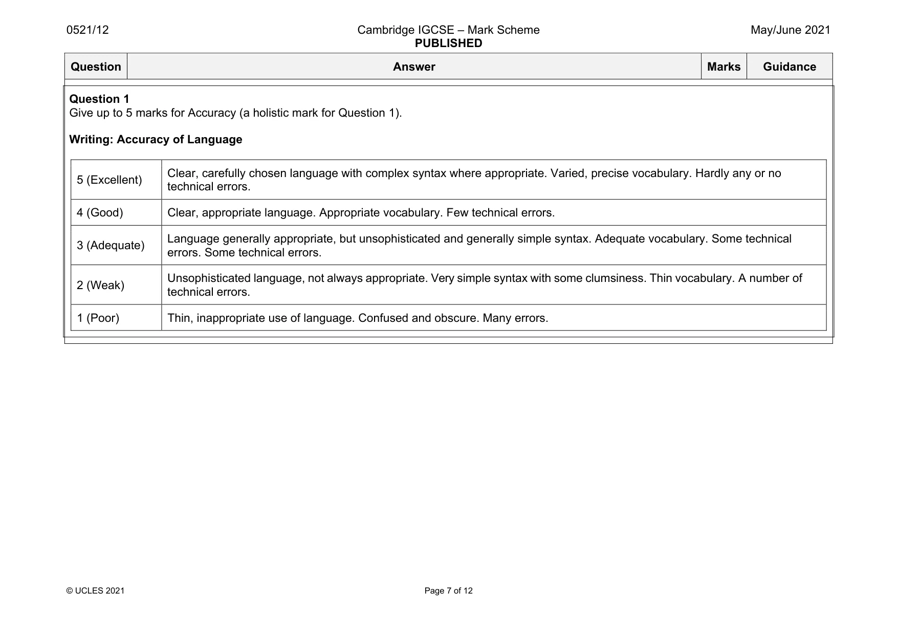 Mark scheme, page 7 of 12