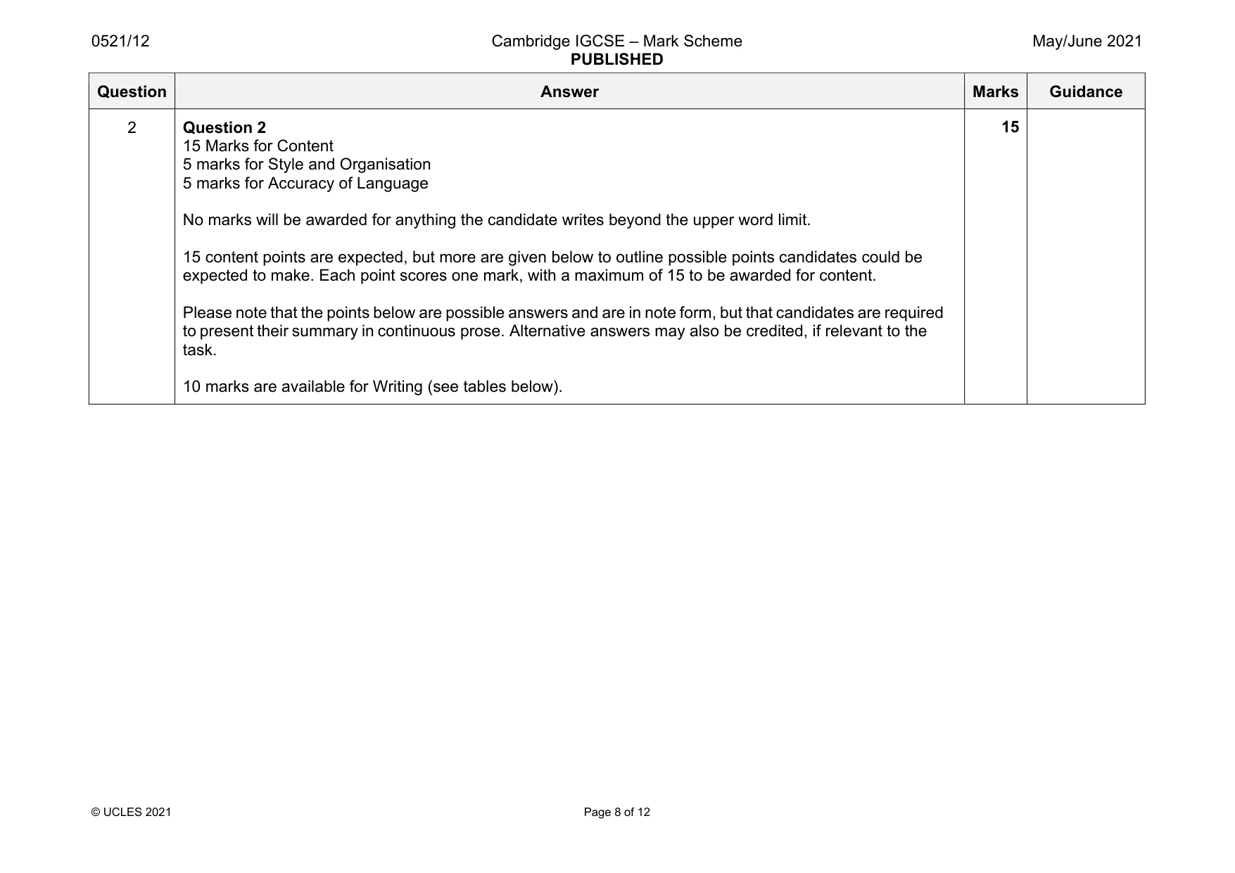 Mark scheme, page 8 of 12
