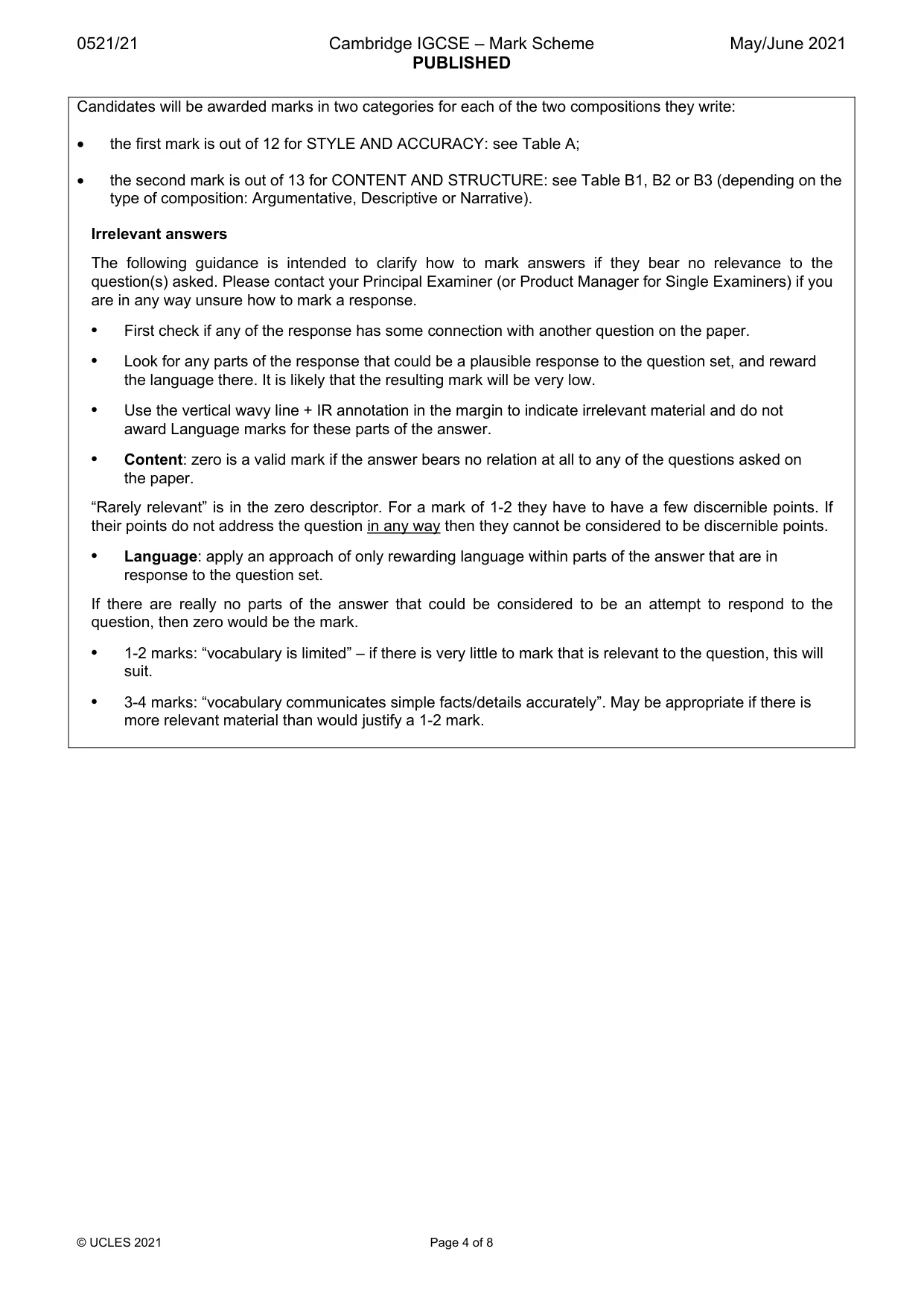 Mark scheme, page 4 of 8