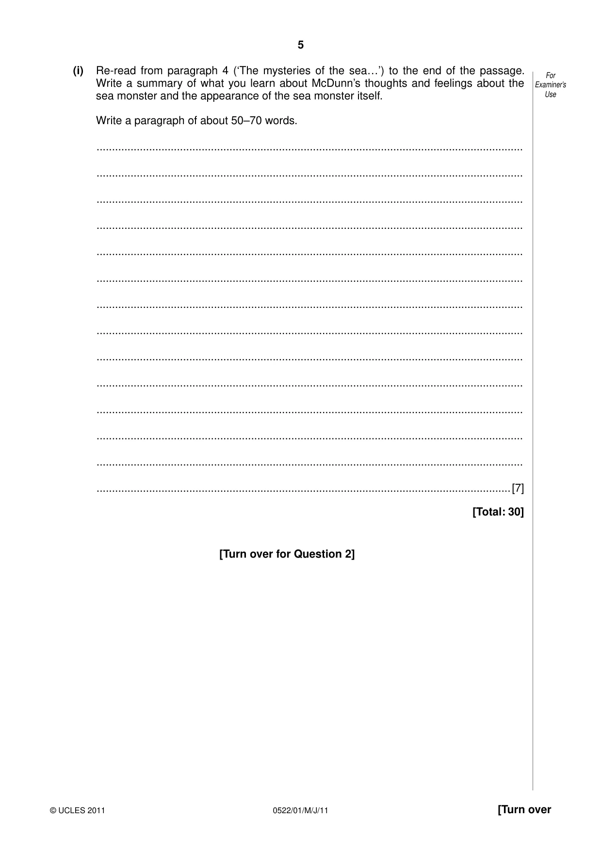 Cambridge IGCSE English - First Language (UK) 0522 2011 May/June Paper 1 · Variant 0 question paper, page 5 of 8