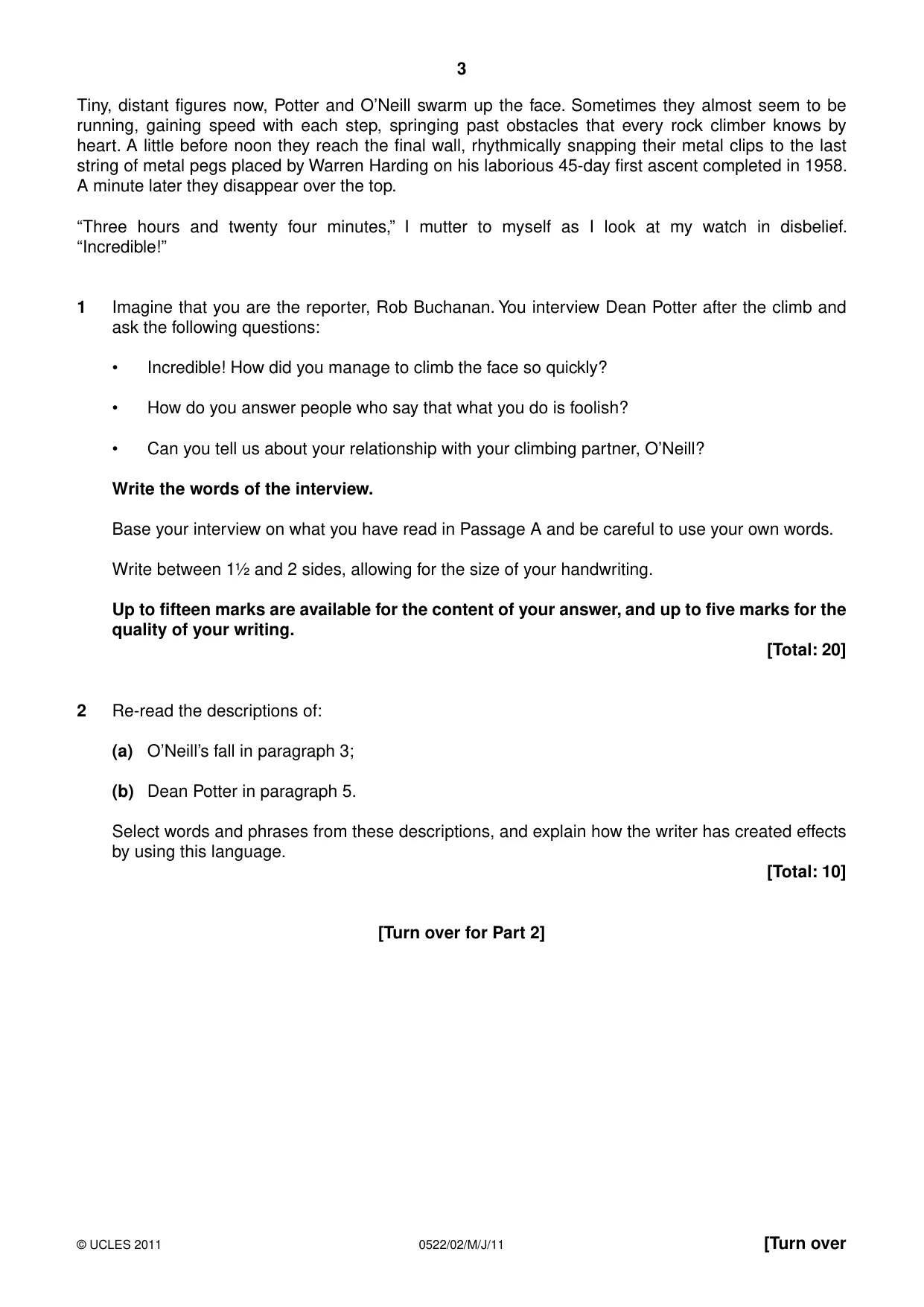 Cambridge IGCSE English - First Language (UK) 0522 2011 May/June Paper 2 · Variant 0 question paper, page 3 of 8