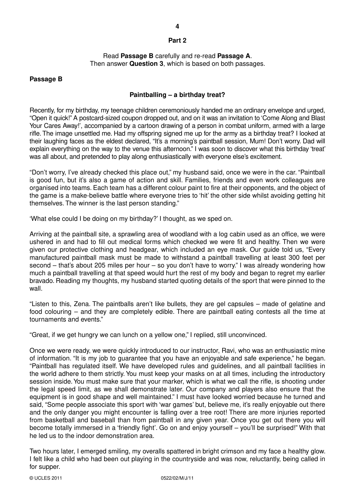 Cambridge IGCSE English - First Language (UK) 0522 2011 May/June Paper 2 · Variant 0 question paper, page 4 of 8