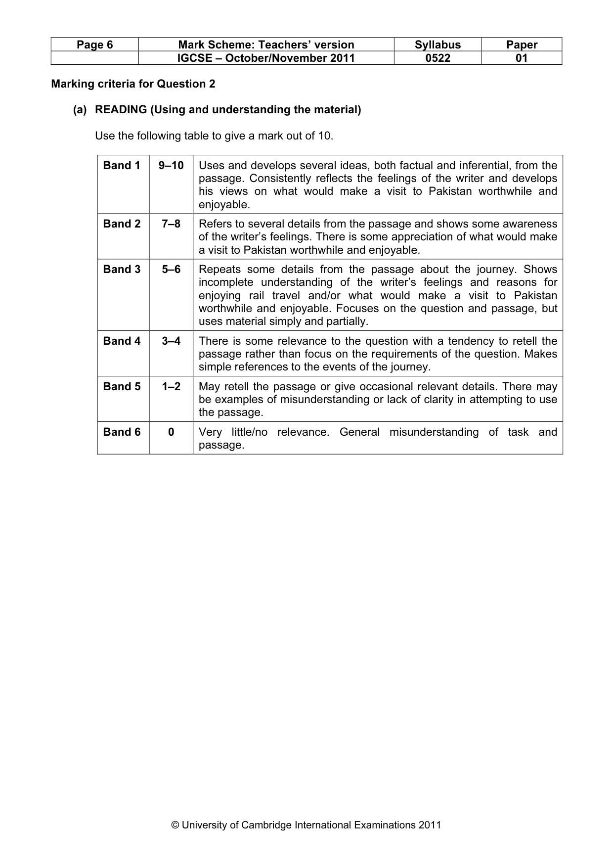 Mark scheme, page 6 of 7