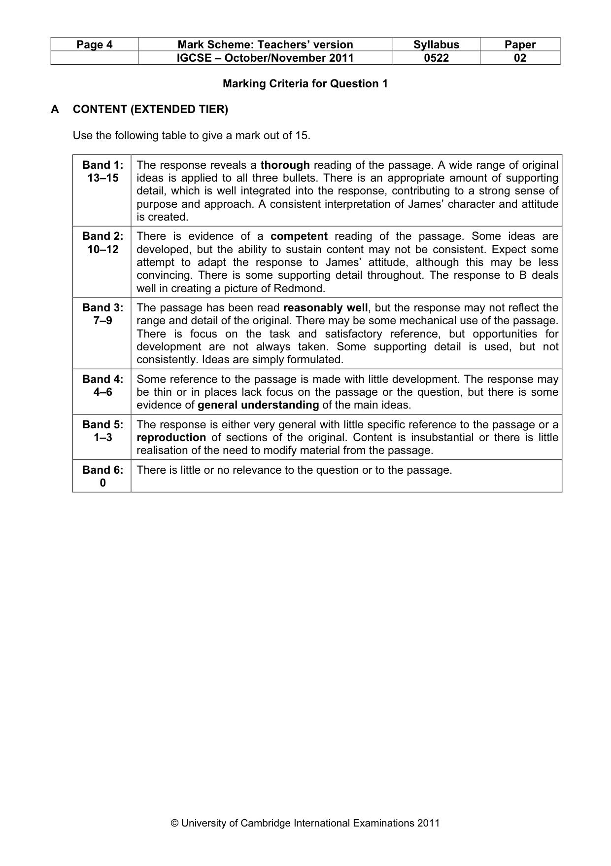 Mark scheme, page 4 of 9